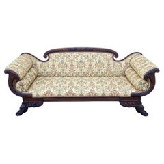 Antique American Empire Classical Carved Mahogany Paw Foot Cornucopia Arm Sofa