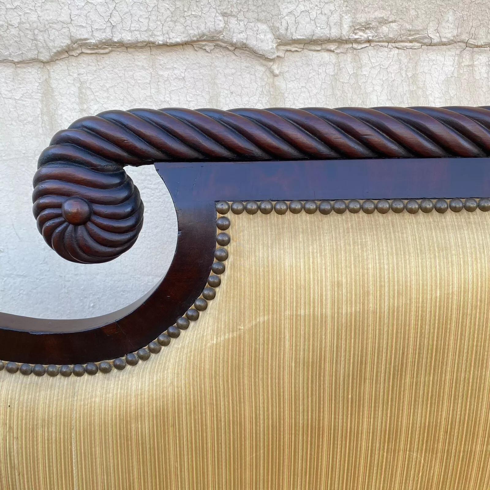 Antique American Empire Classical Carved Mahogany Paw Foot Rolled Arm Sofa In Good Condition For Sale In Philadelphia, PA