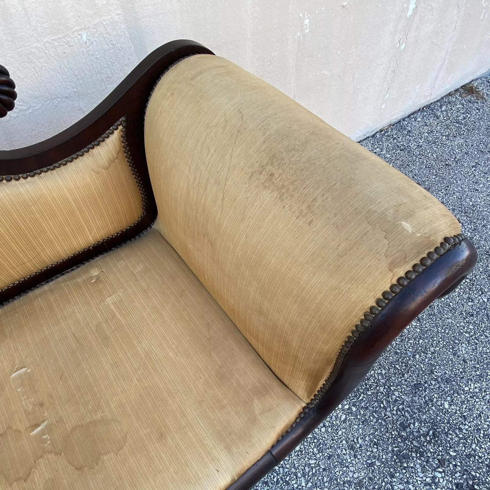 Antique American Empire Classical Carved Mahogany Paw Foot Rolled Arm Sofa For Sale 2
