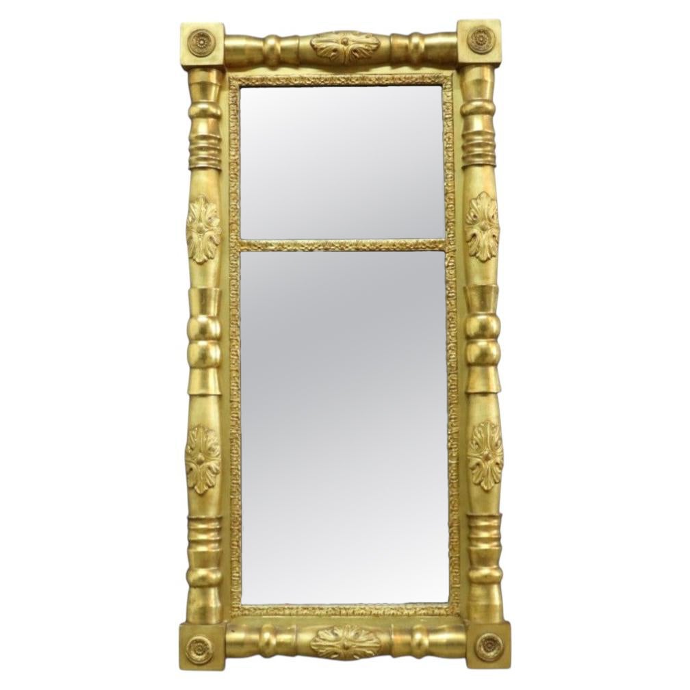 Antique American Empire Classical First Finish Gilt Wood Mirror C1840 For Sale