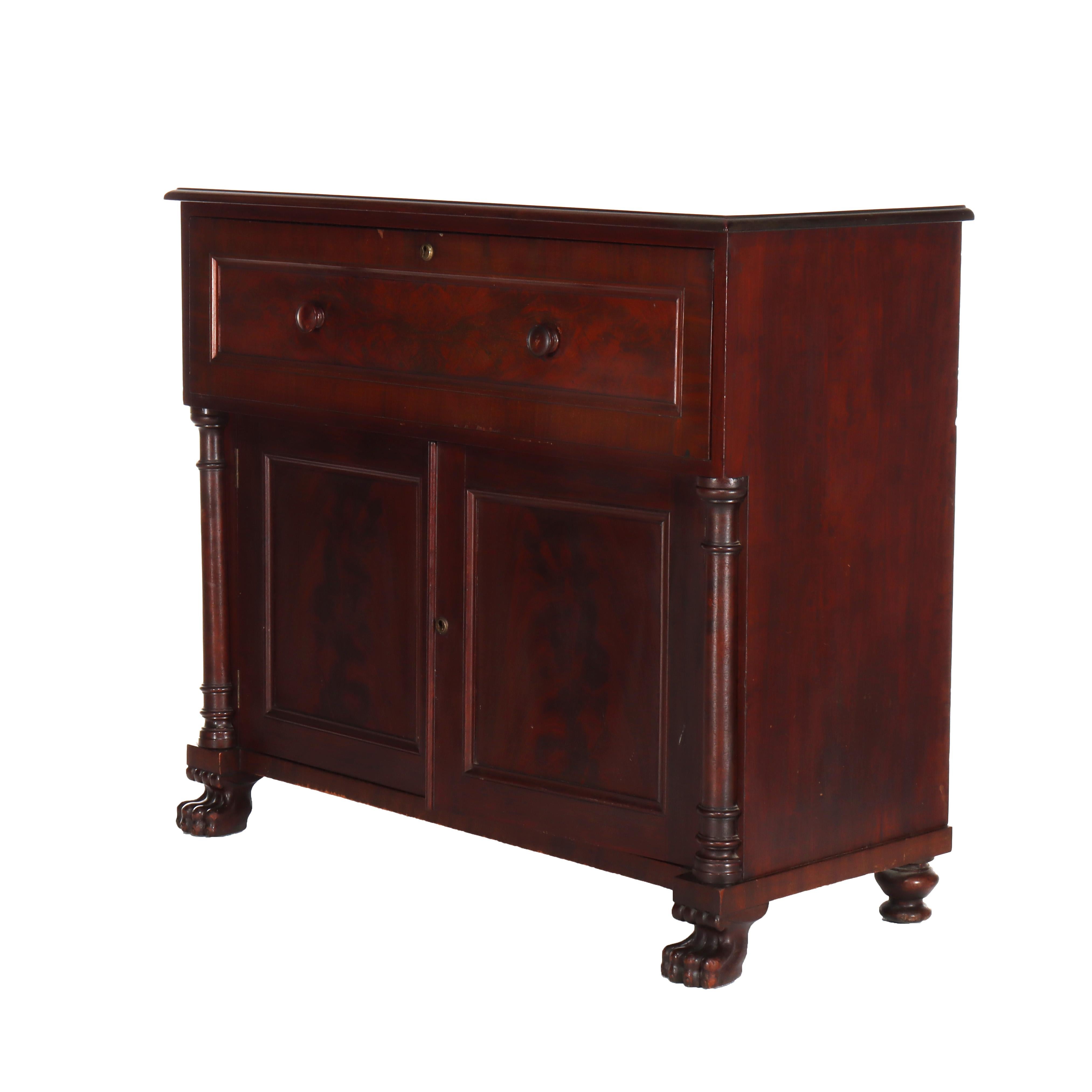 Antiker amerikanischer Empire-Schreibtisch aus Mahagoni mit klassischer Flamme, um 1840 im Angebot 13