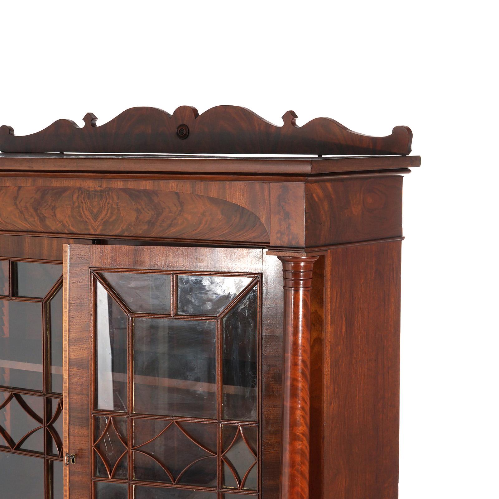 Antique American Empire Classical Flame Mahogany Double Door Bookcase c1840 In Good Condition In Big Flats, NY