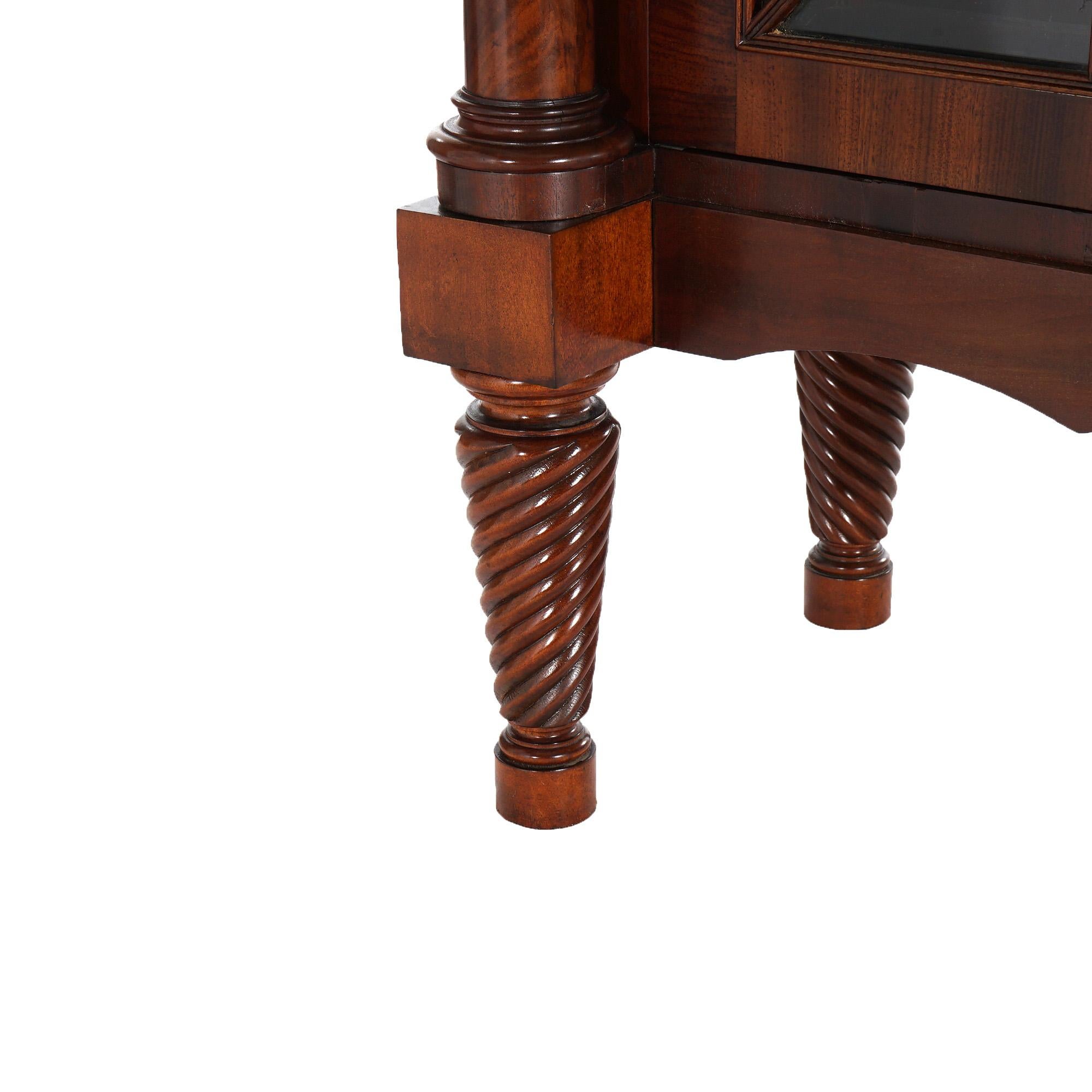 Glass Antique American Empire Classical Flame Mahogany Double Door Bookcase c1840