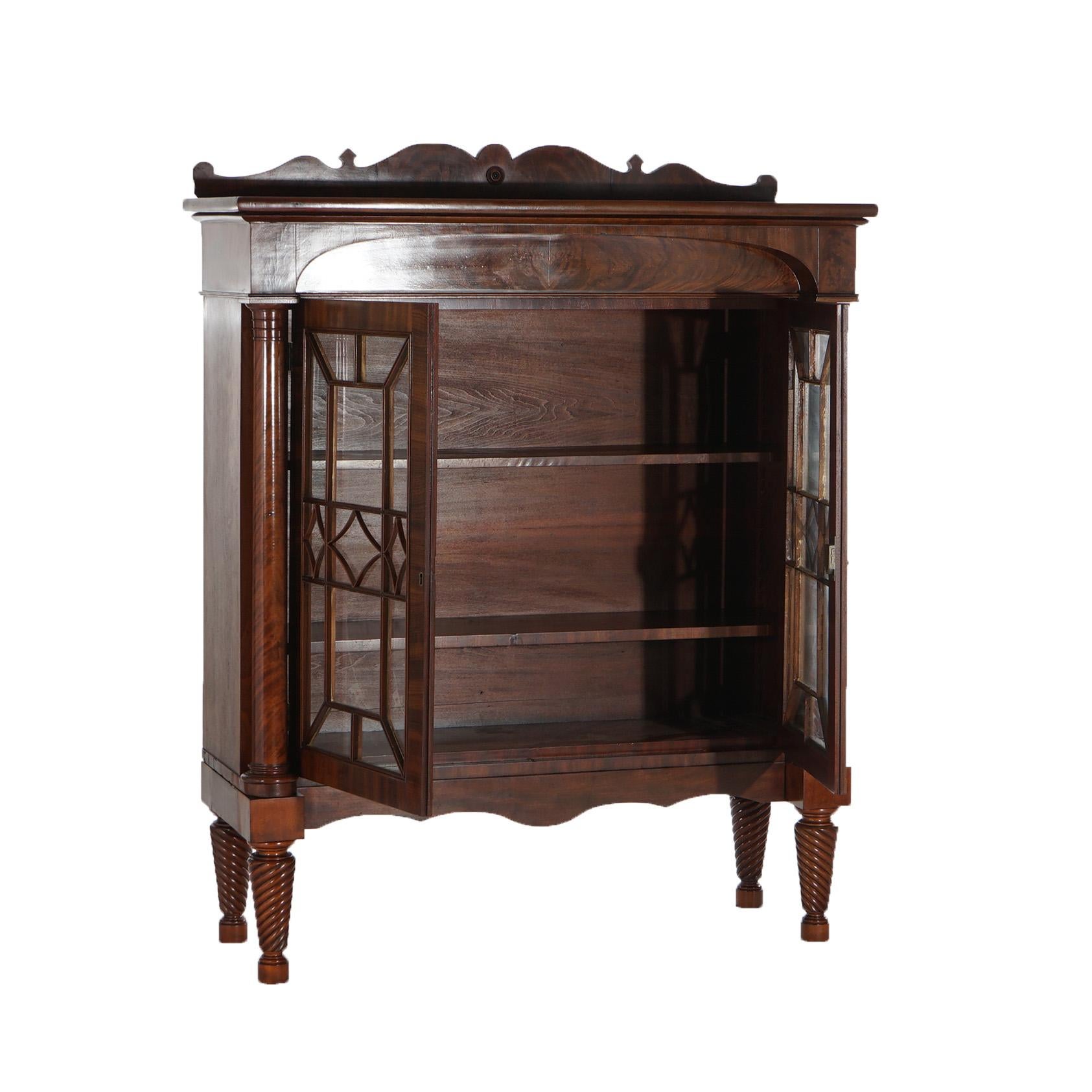 Antique American Empire Classical Flame Mahogany Double Door Bookcase c1840 2