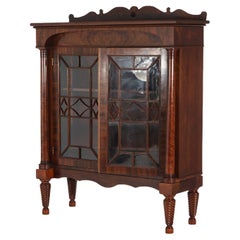 Antique American Empire Classical Flame Mahogany Double Door Bookcase c1840
