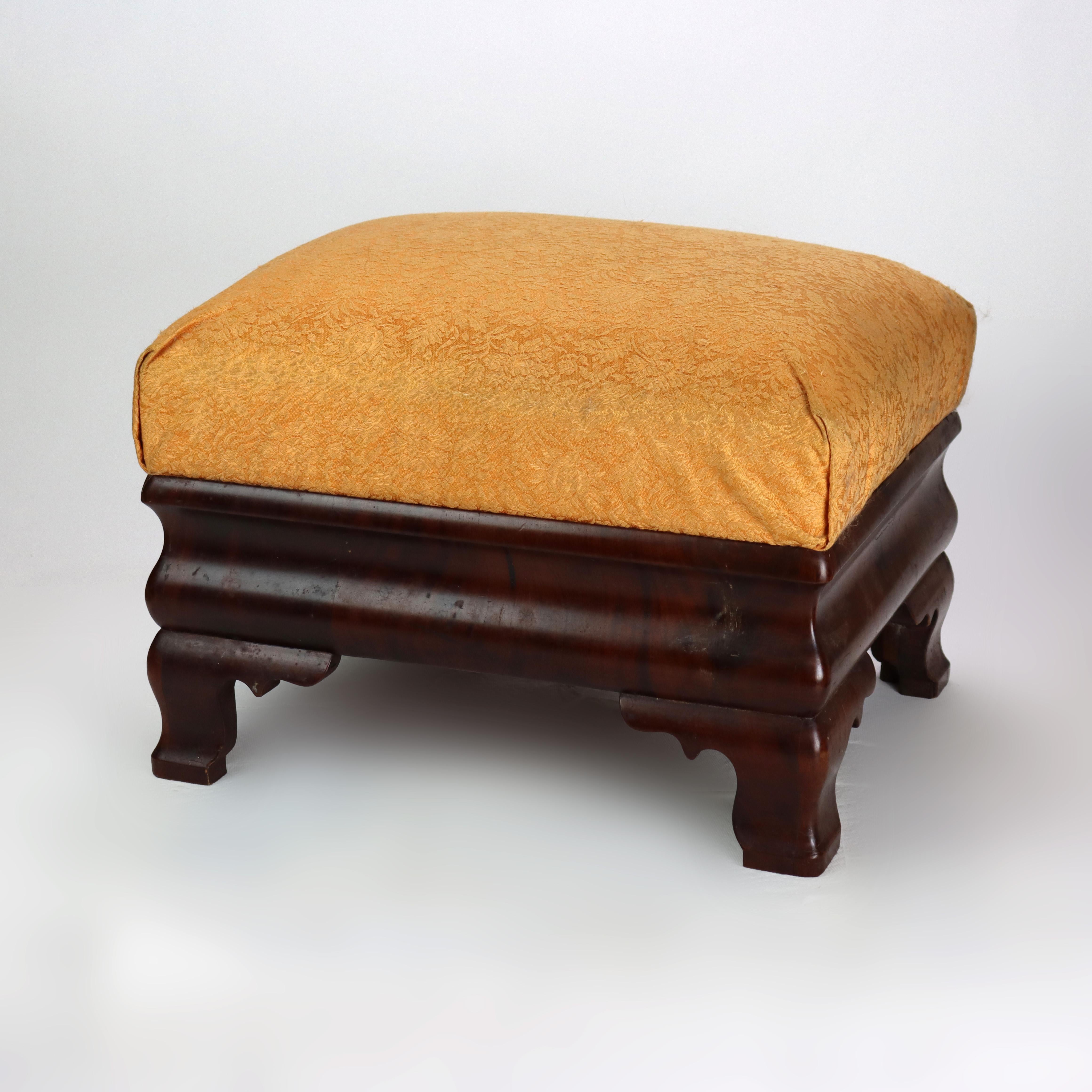 Antique American Empire Classical Flame Mahogany Footstool C1840 In Good Condition For Sale In Big Flats, NY