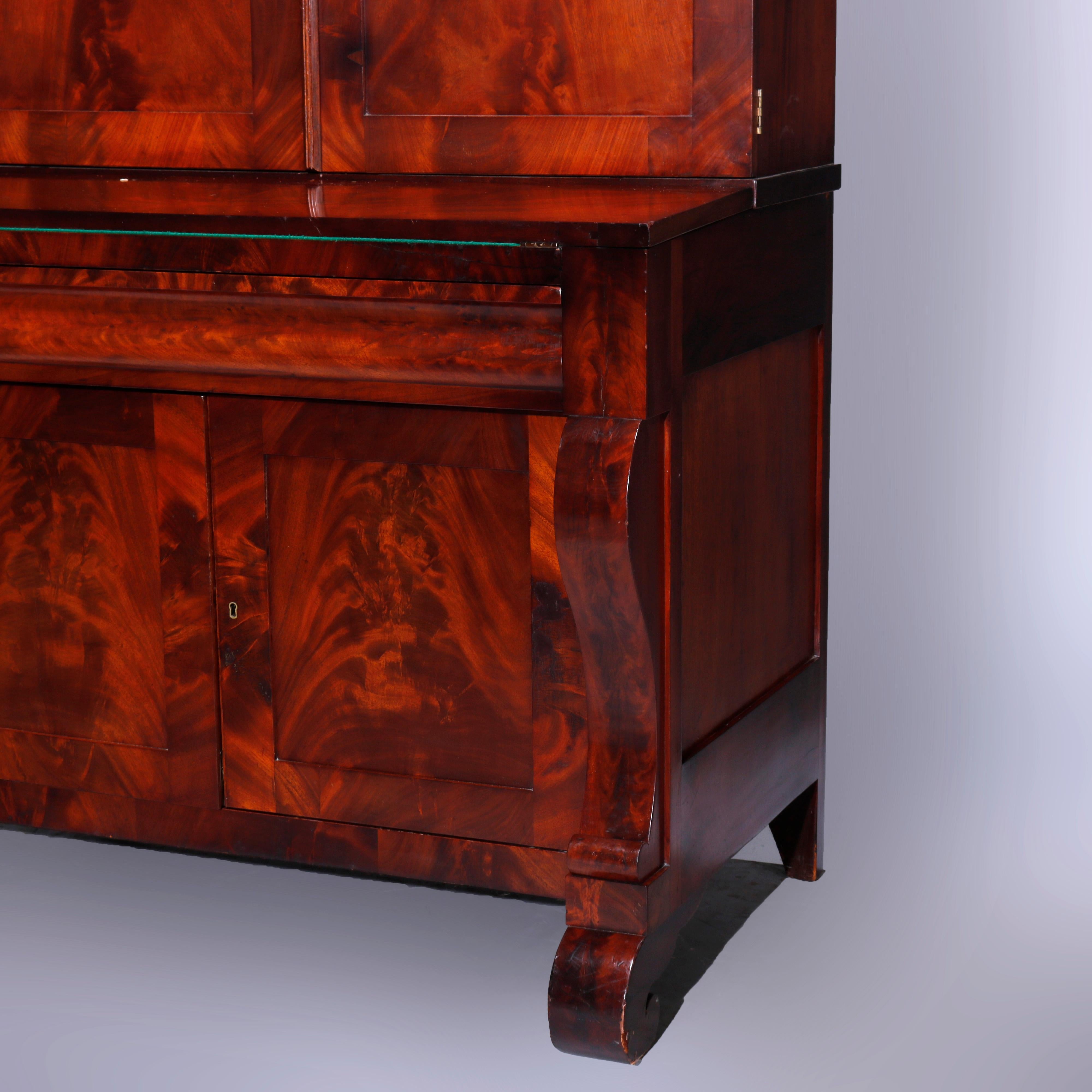Antique American Empire Classical Flame Mahogany Secretary, c1840 8