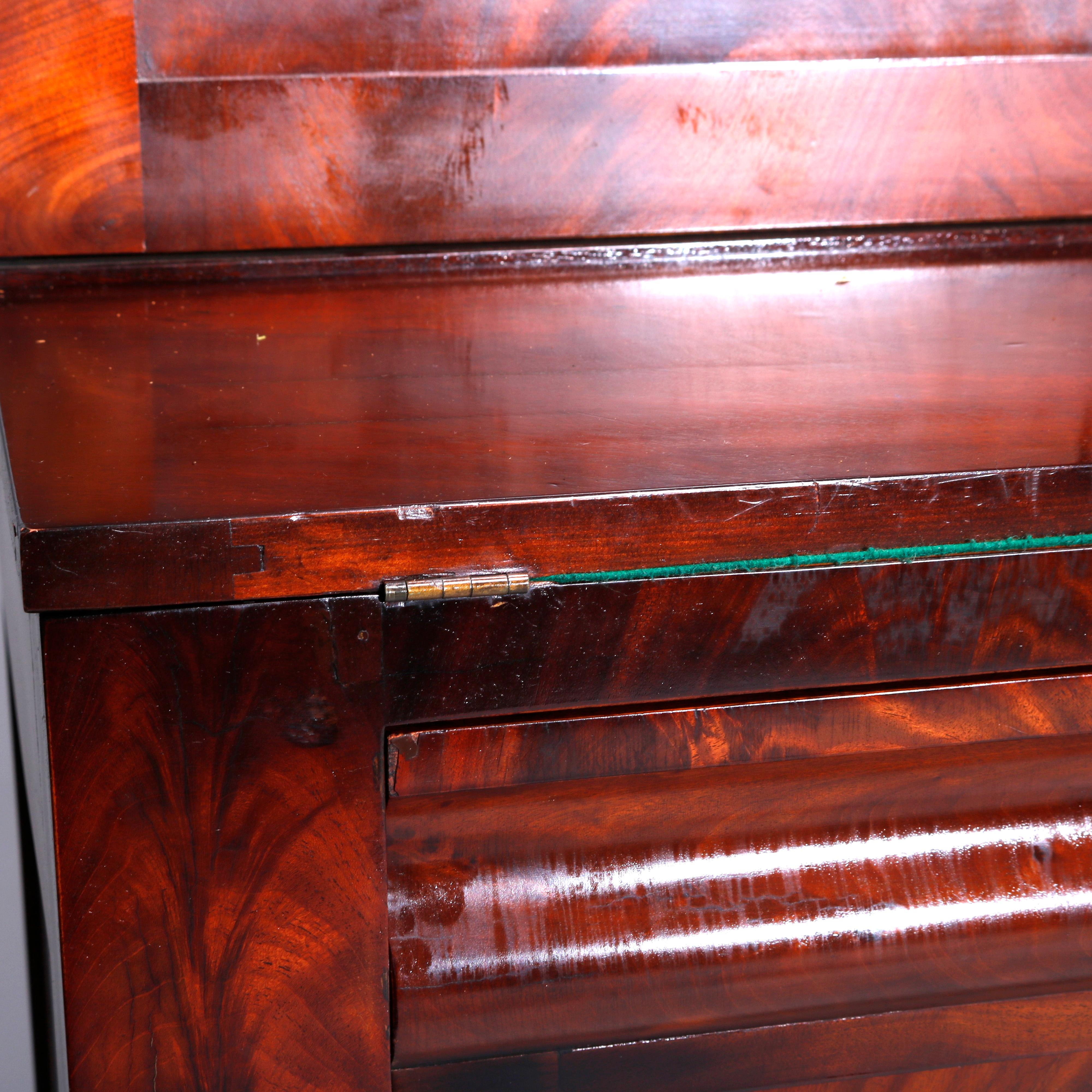 Antique American Empire Classical Flame Mahogany Secretary, c1840 10