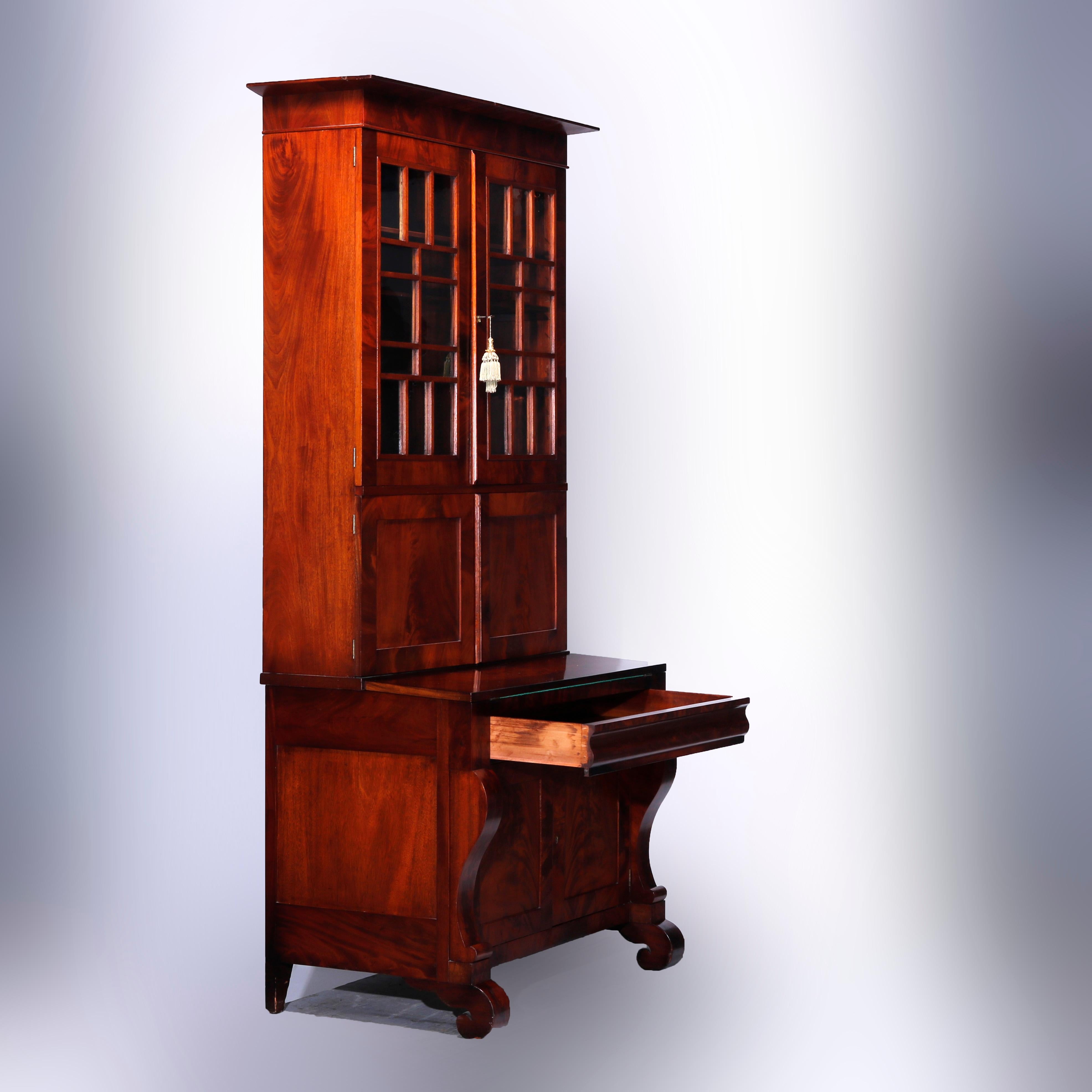 Antique American Empire Classical Flame Mahogany Secretary, c1840 14