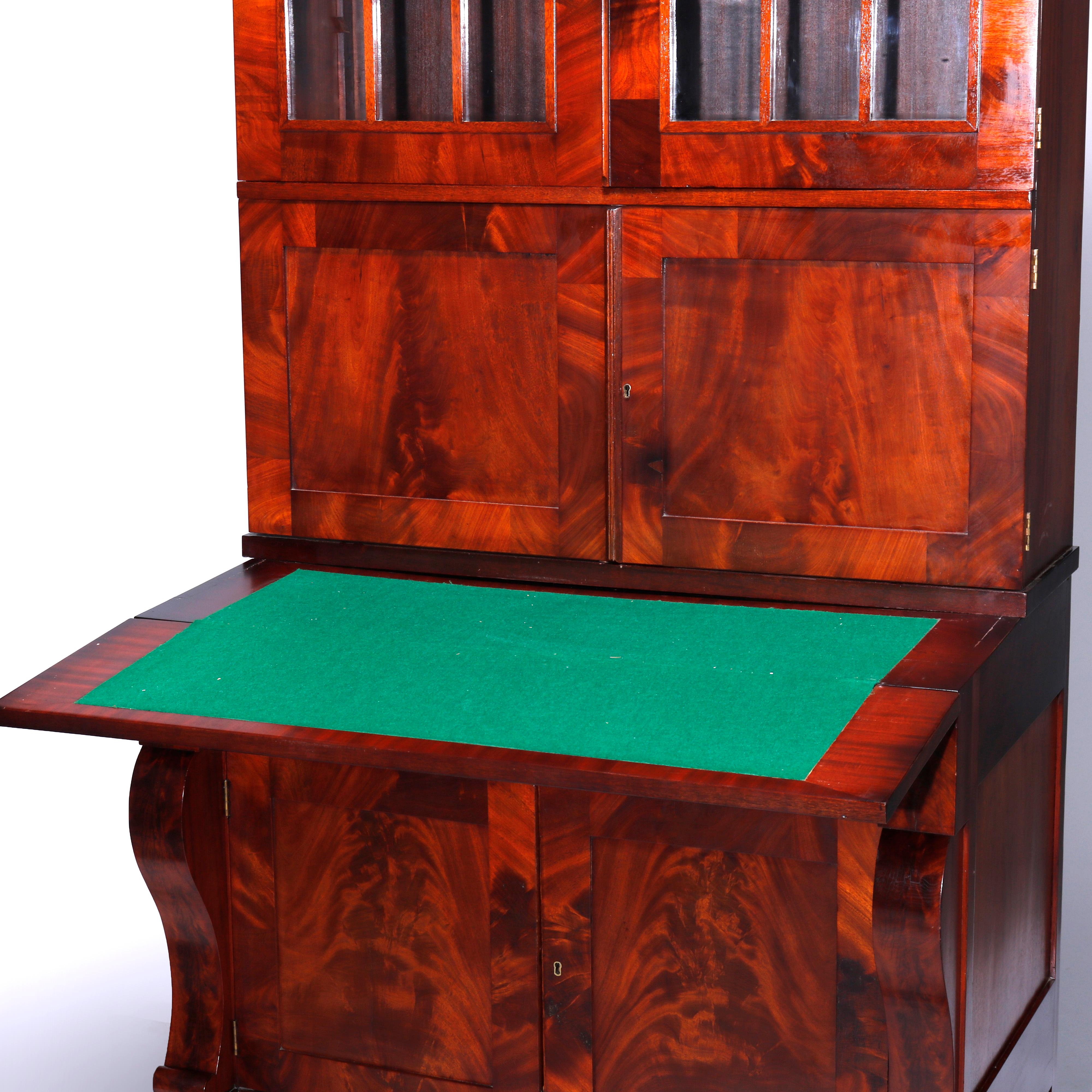 Antique American Empire Classical Flame Mahogany Secretary, c1840 2