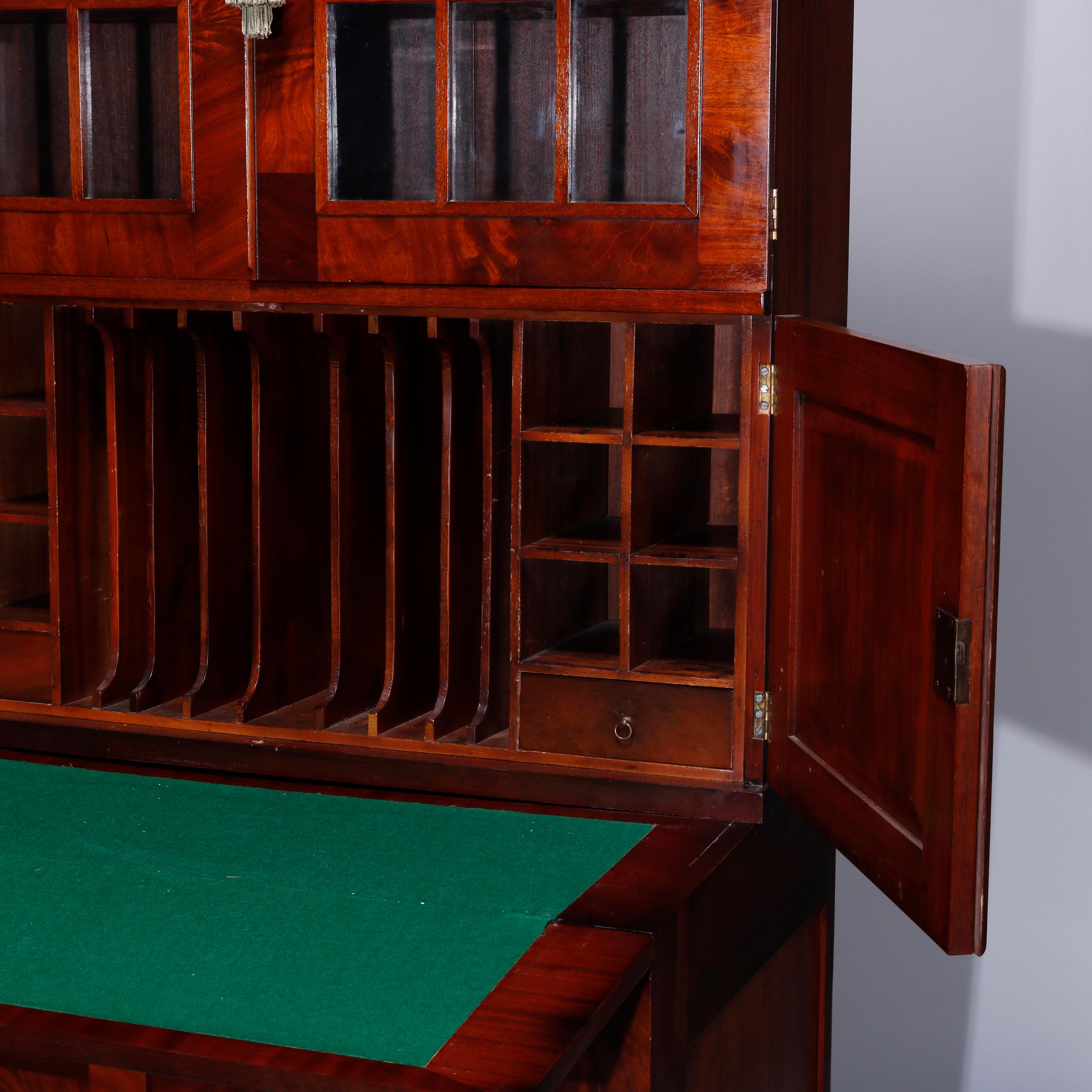 Antique American Empire Classical Flame Mahogany Secretary, c1840 4