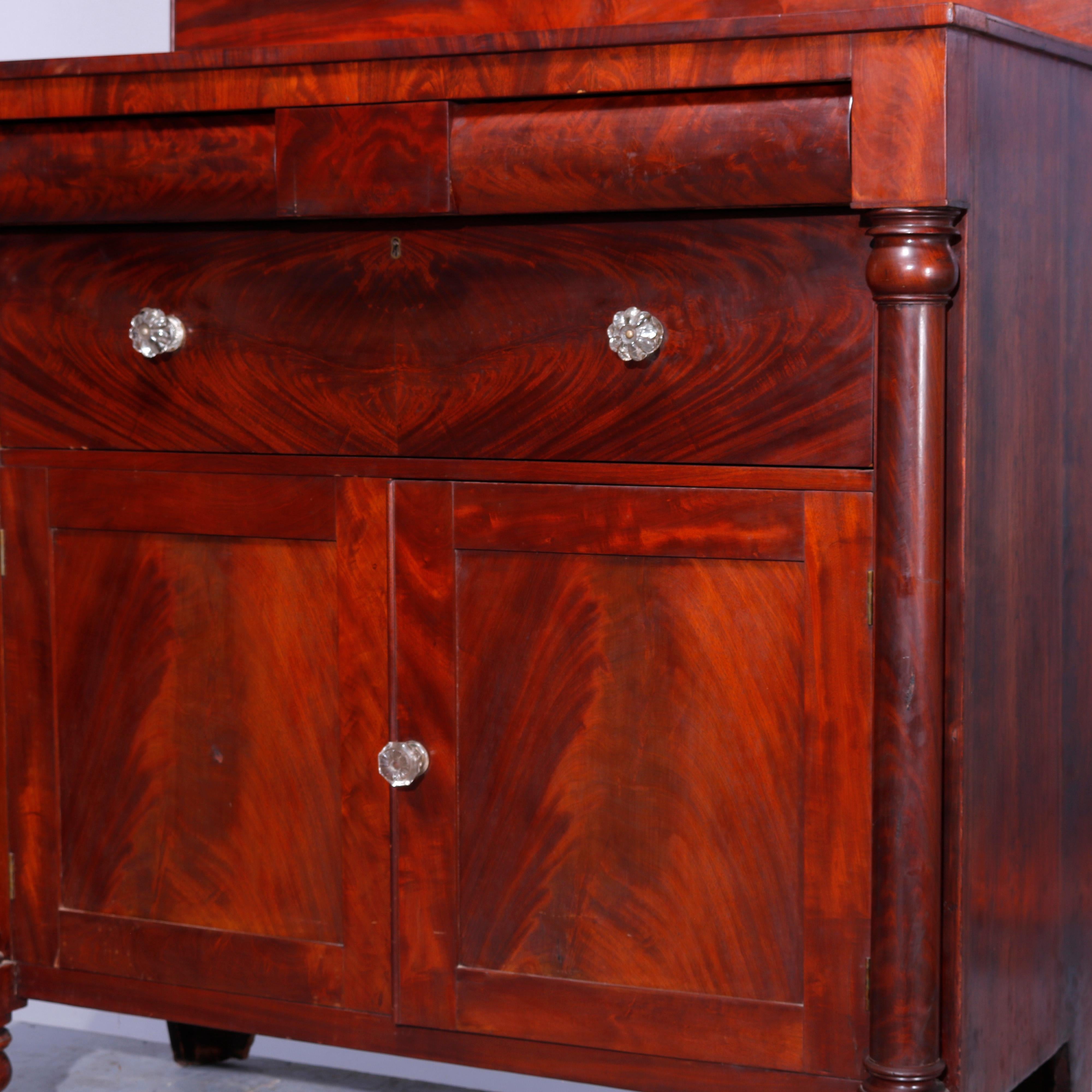 Antique American Empire Classical Grecian Flame Mahogany Sideboard, c1840 In Good Condition In Big Flats, NY