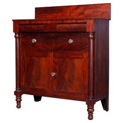 Antique American Empire Classical Grecian Flame Mahogany Sideboard, c1840