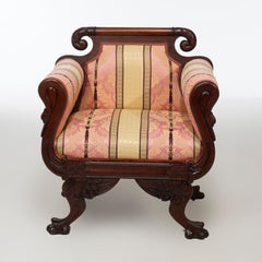 Antique American Empire Classical Greco Figural Gooseneck Mahogany Chair c1840