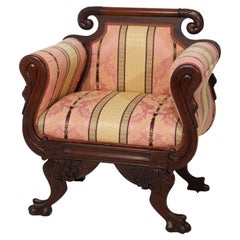 Antique American Empire Classical Greco Figural Gooseneck Mahogany Chair c1840