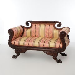 Antique American Empire Classical Greco Figural Gooseneck Mahogany Sofa c1840