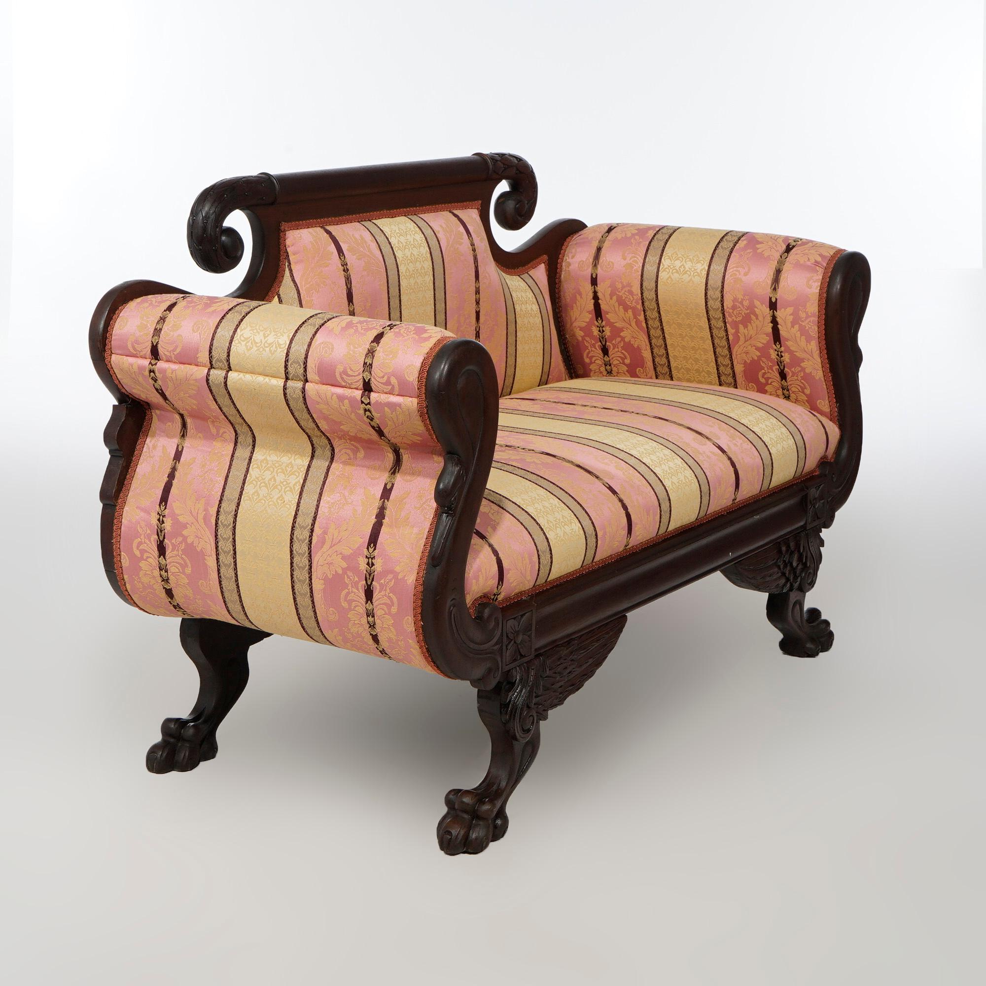 Antique American Empire Classical Greco Figural Gooseneck Mahogany Sofa c1840 In Good Condition In Big Flats, NY
