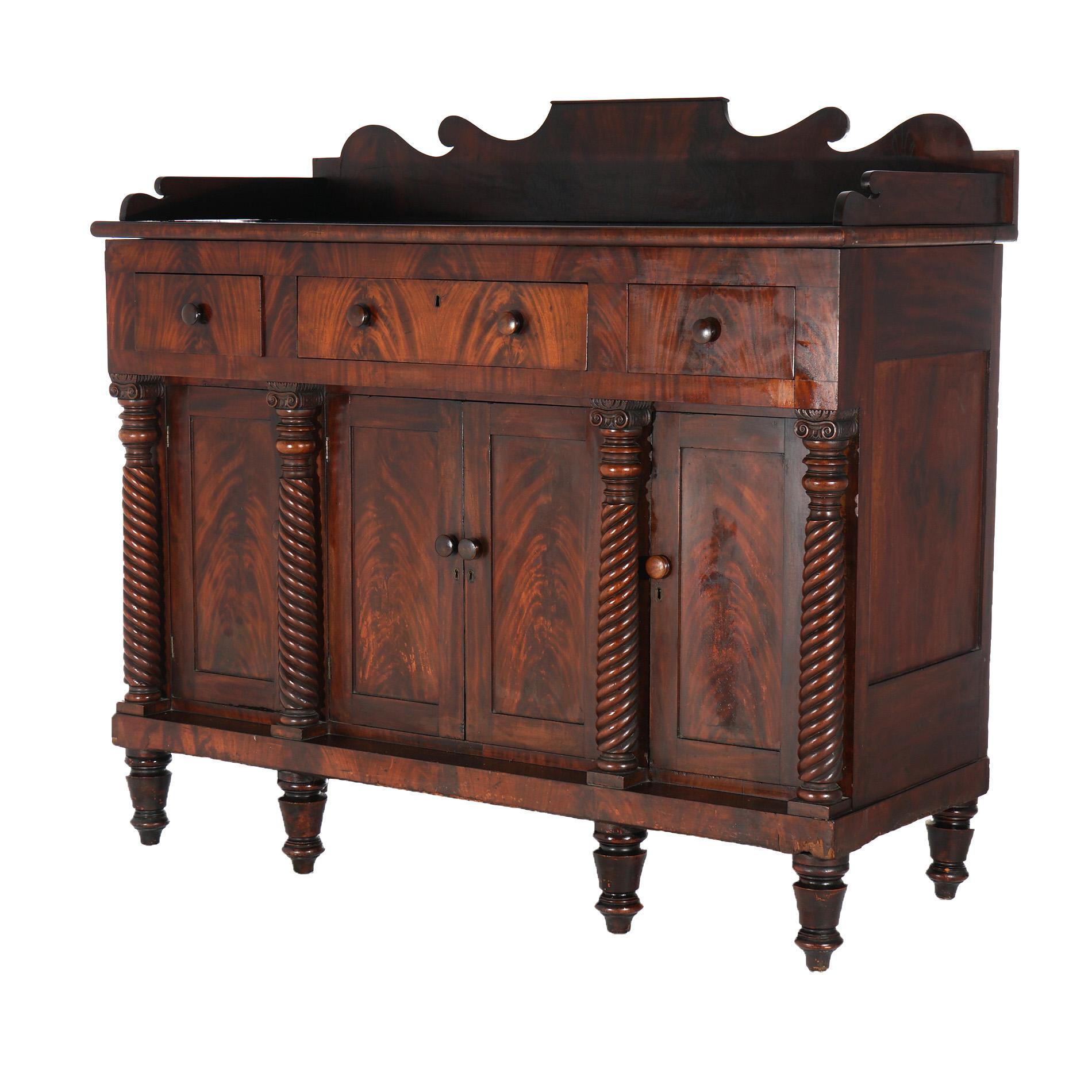 Antique American Empire Classical Greco Flame Mahogany Sideboard Circa 1860 In Good Condition In Big Flats, NY