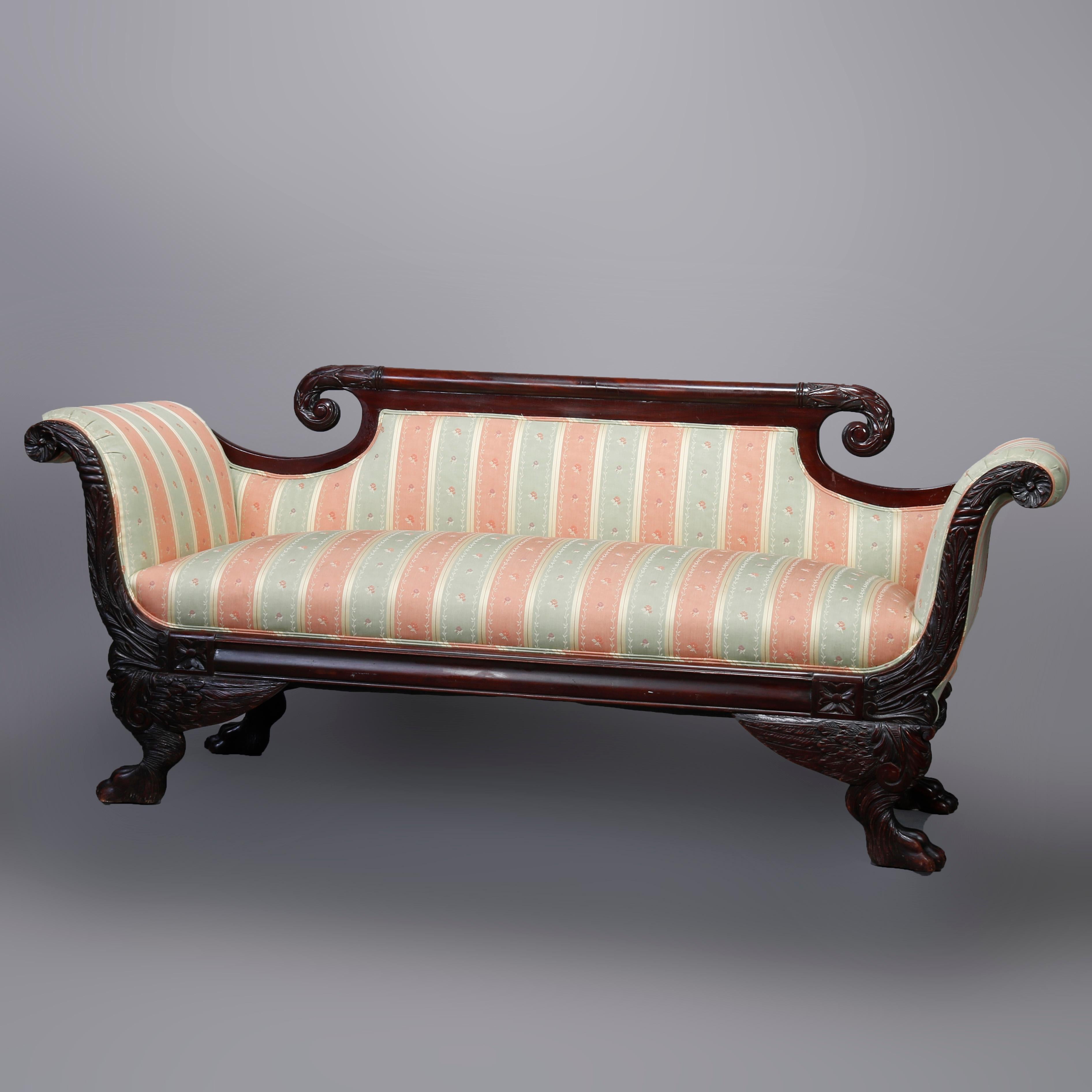 Antique American Empire Classical Mahogany Scroll Arm Sofa, 19th Century 5
