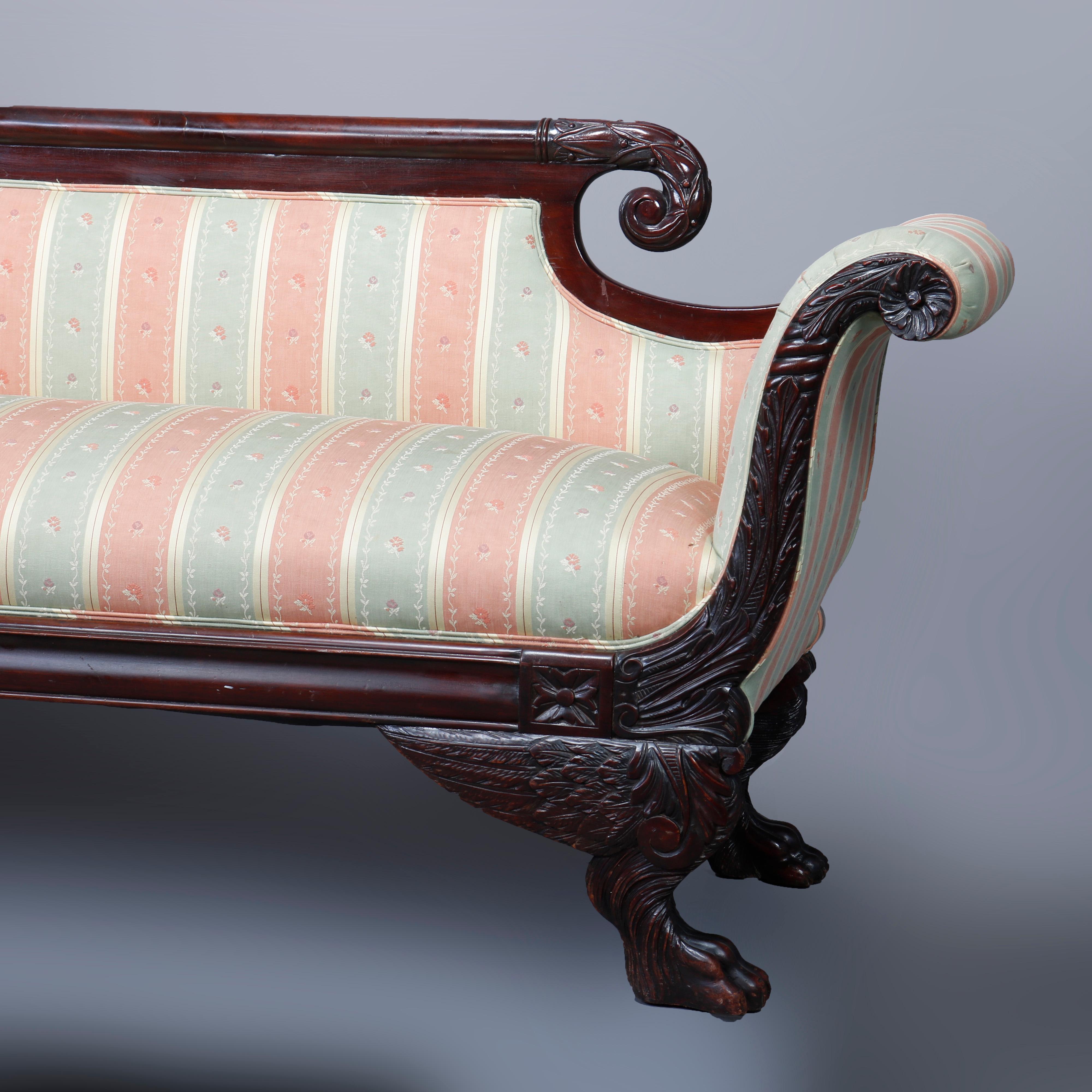 Antique American Empire Classical Mahogany Scroll Arm Sofa, 19th Century 6