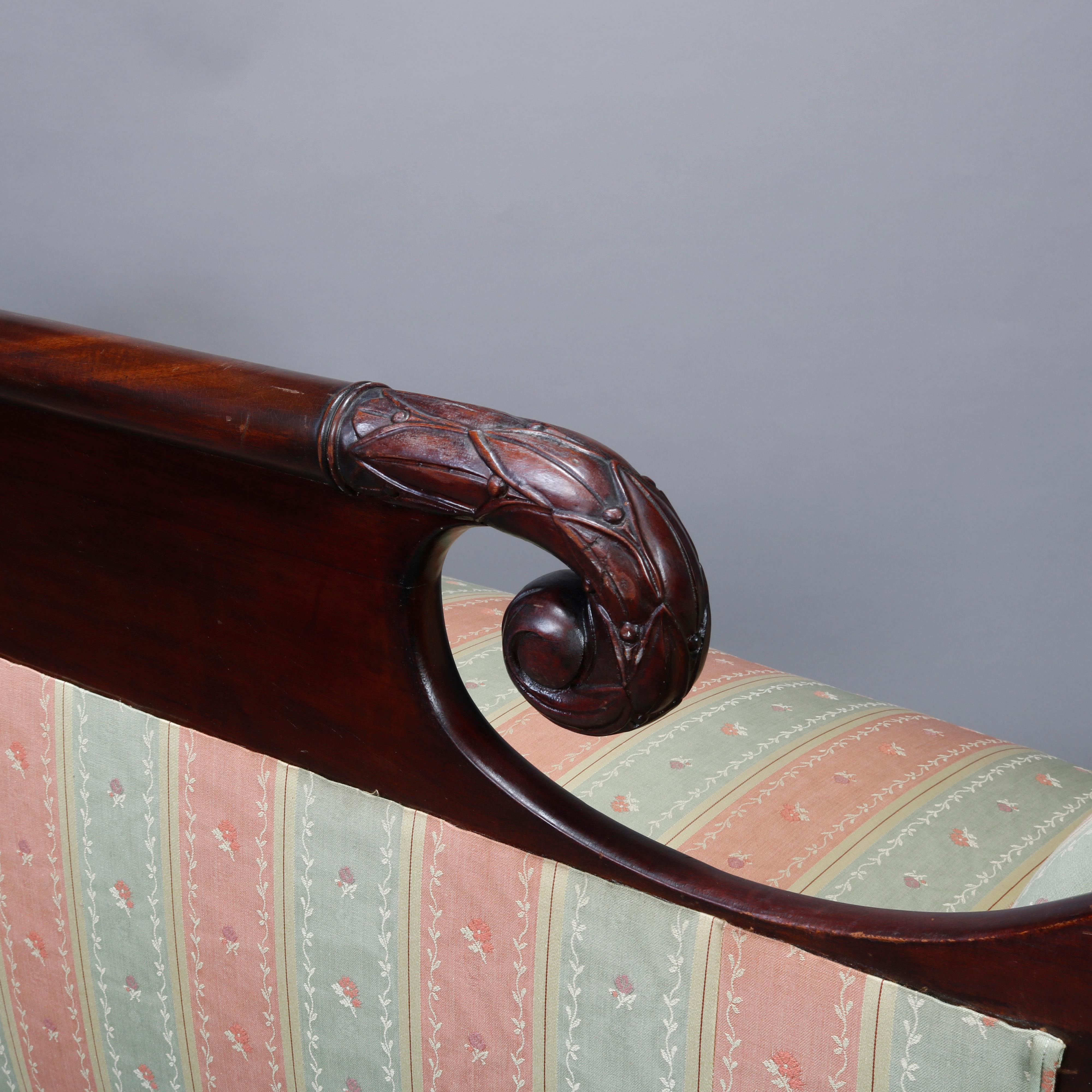 Antique American Empire Classical Mahogany Scroll Arm Sofa, 19th Century 2