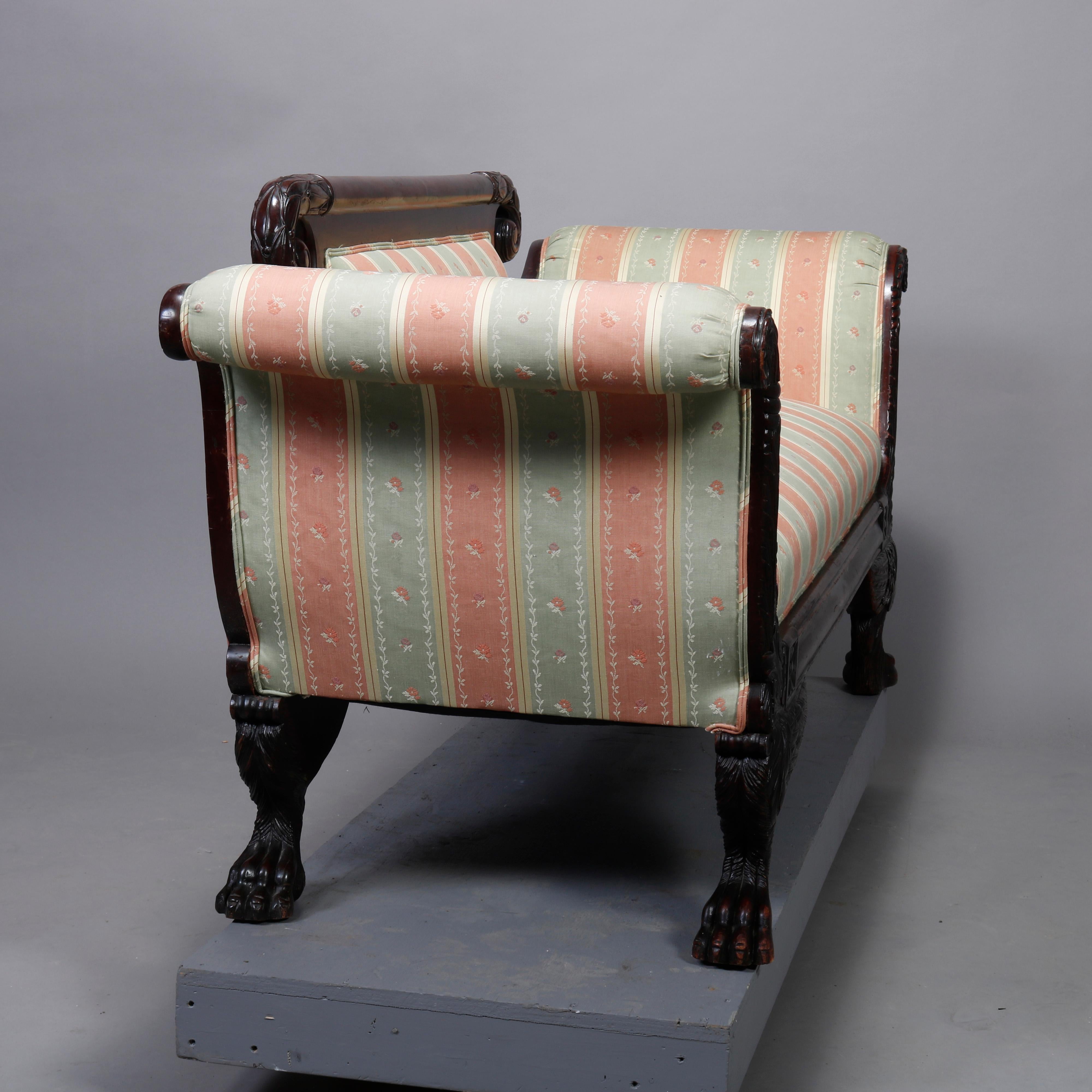 Antique American Empire Classical Mahogany Scroll Arm Sofa, 19th Century 3