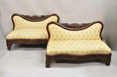 Antique American Empire Cornucopia Carved Mahogany Slipper Bench - a Pair