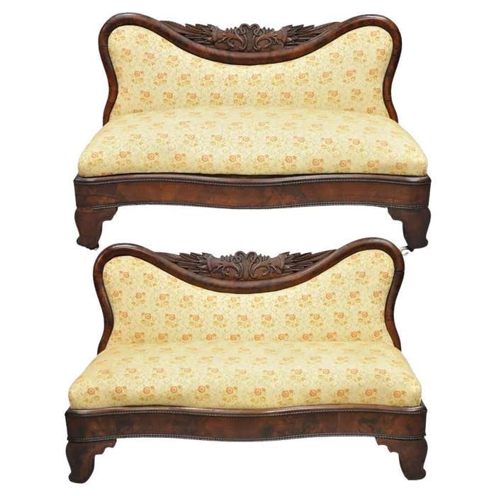 Antique American Empire Cornucopia Carved Mahogany Slipper Bench - a ...