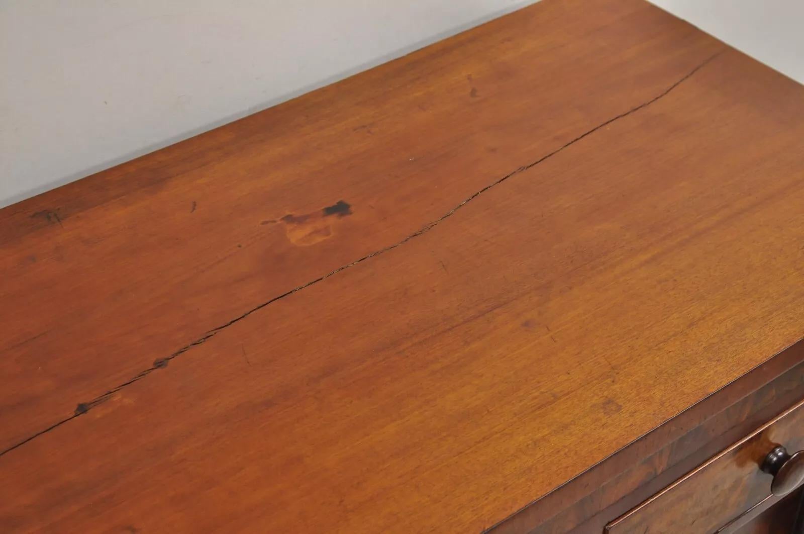 Antique American Empire Crotch Mahogany 5 Drawer Highboy Tall Chest Dresser 1