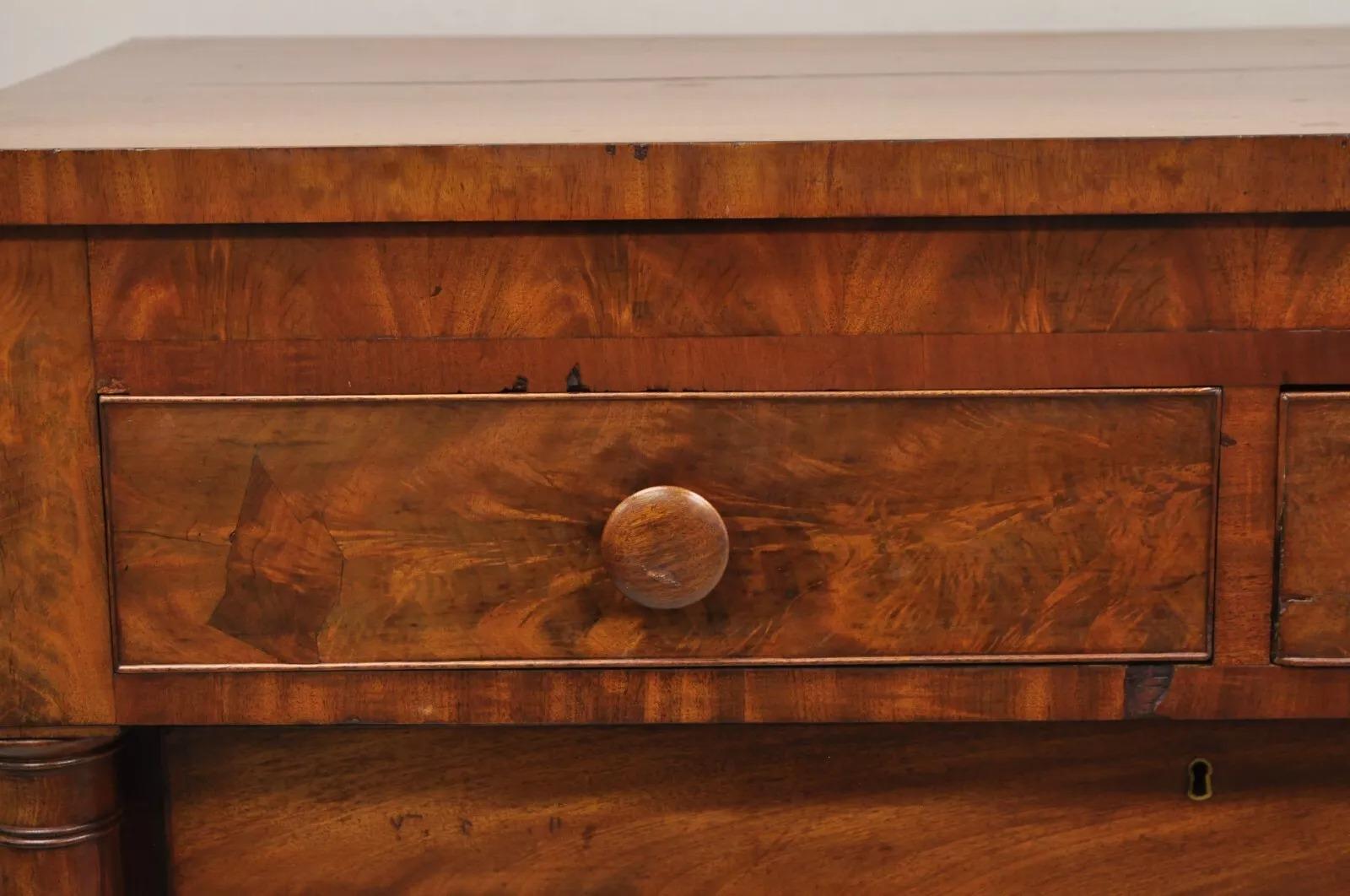 Antique American Empire Crotch Mahogany 5 Drawer Highboy Tall Chest Dresser 2