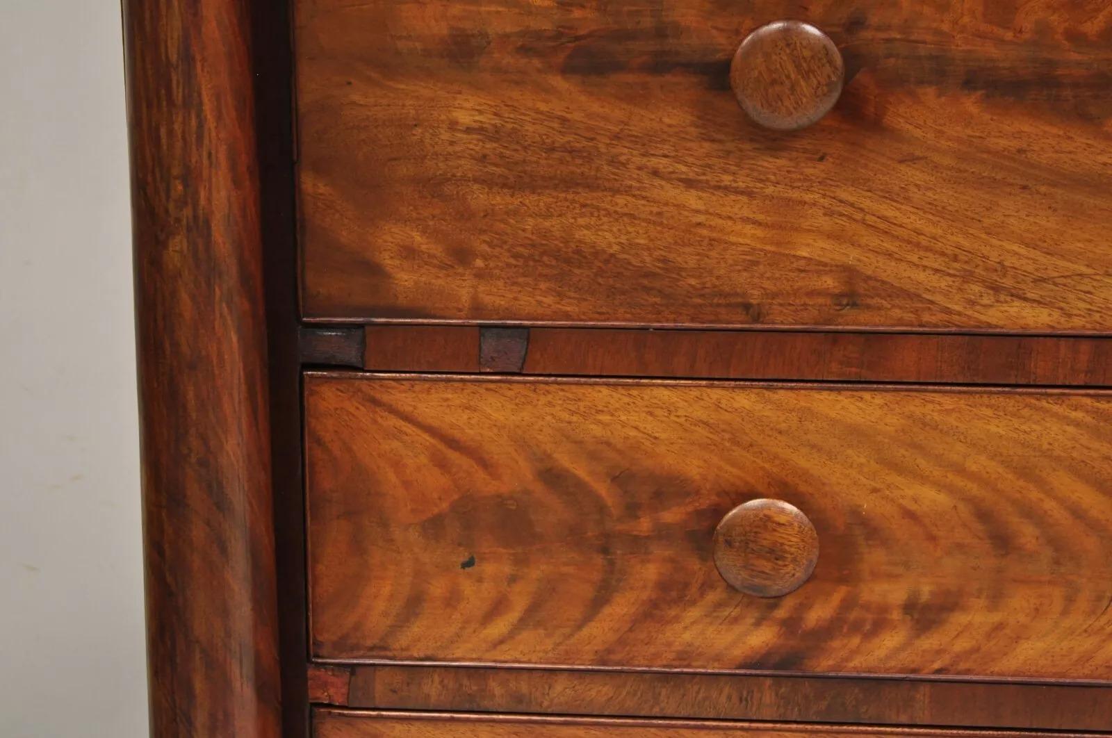 Antique American Empire Crotch Mahogany 5 Drawer Highboy Tall Chest Dresser 3