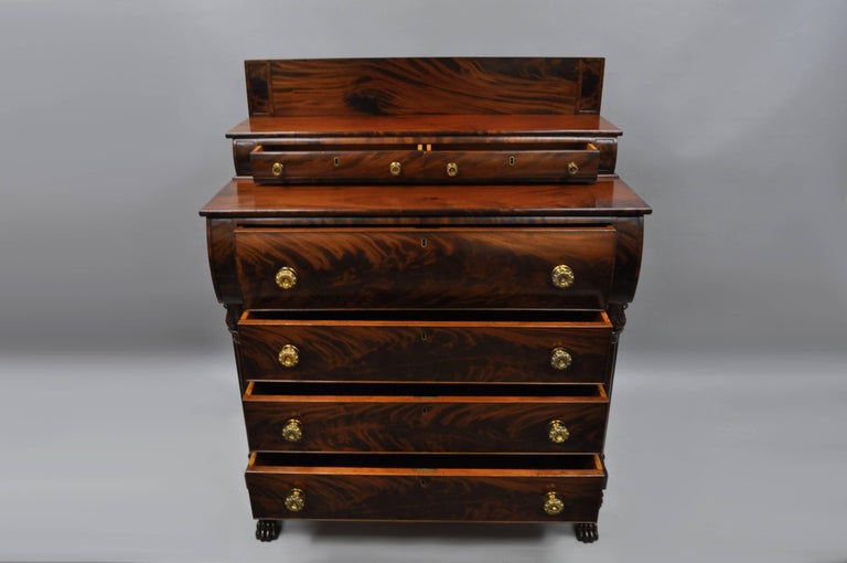 Antique American Empire Crotch Mahogany Chest Drawers Step Back