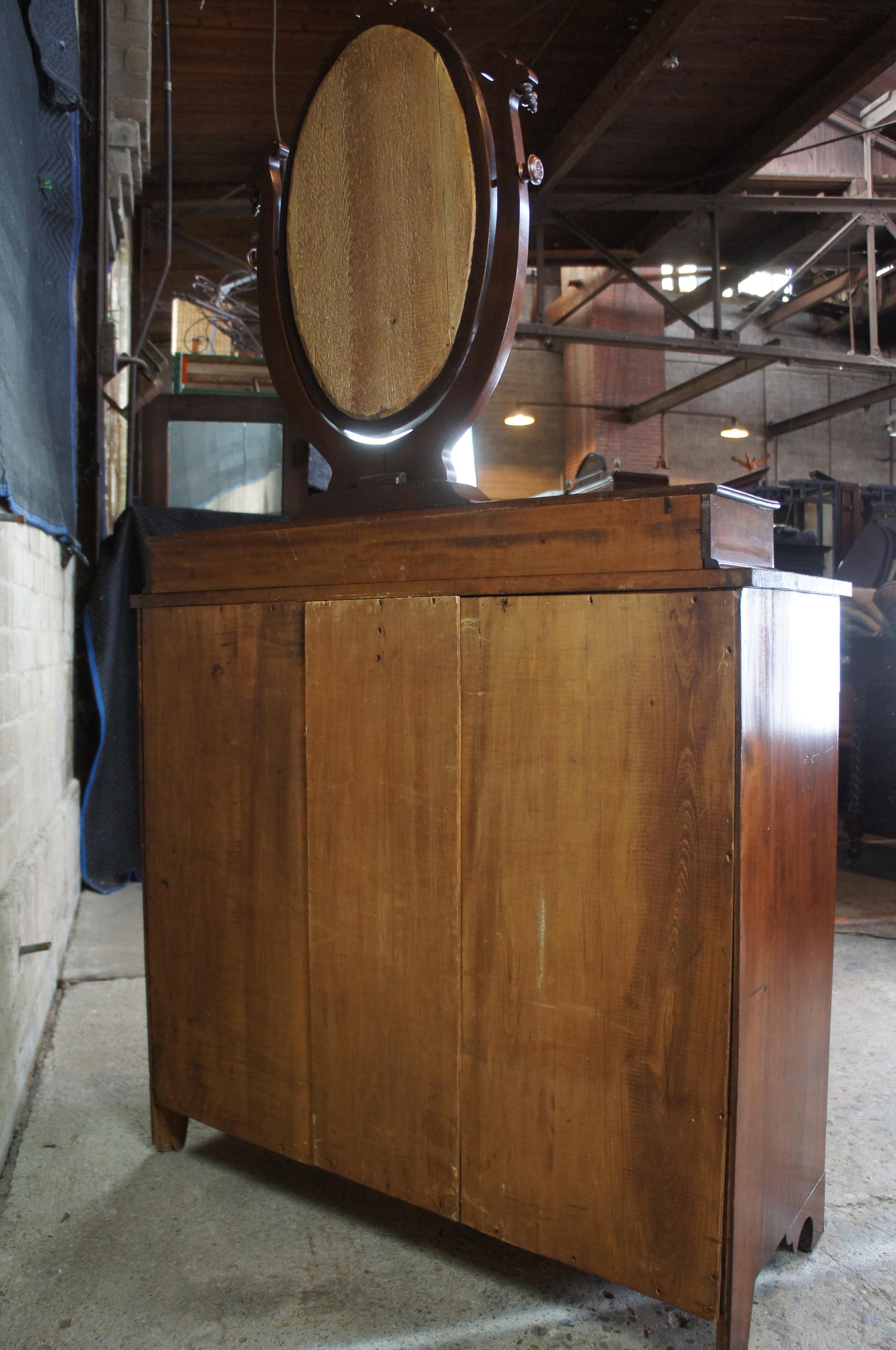 Antique American Empire Crotch Walnut Stepback Dresser Wishbone Mirror Chest 8