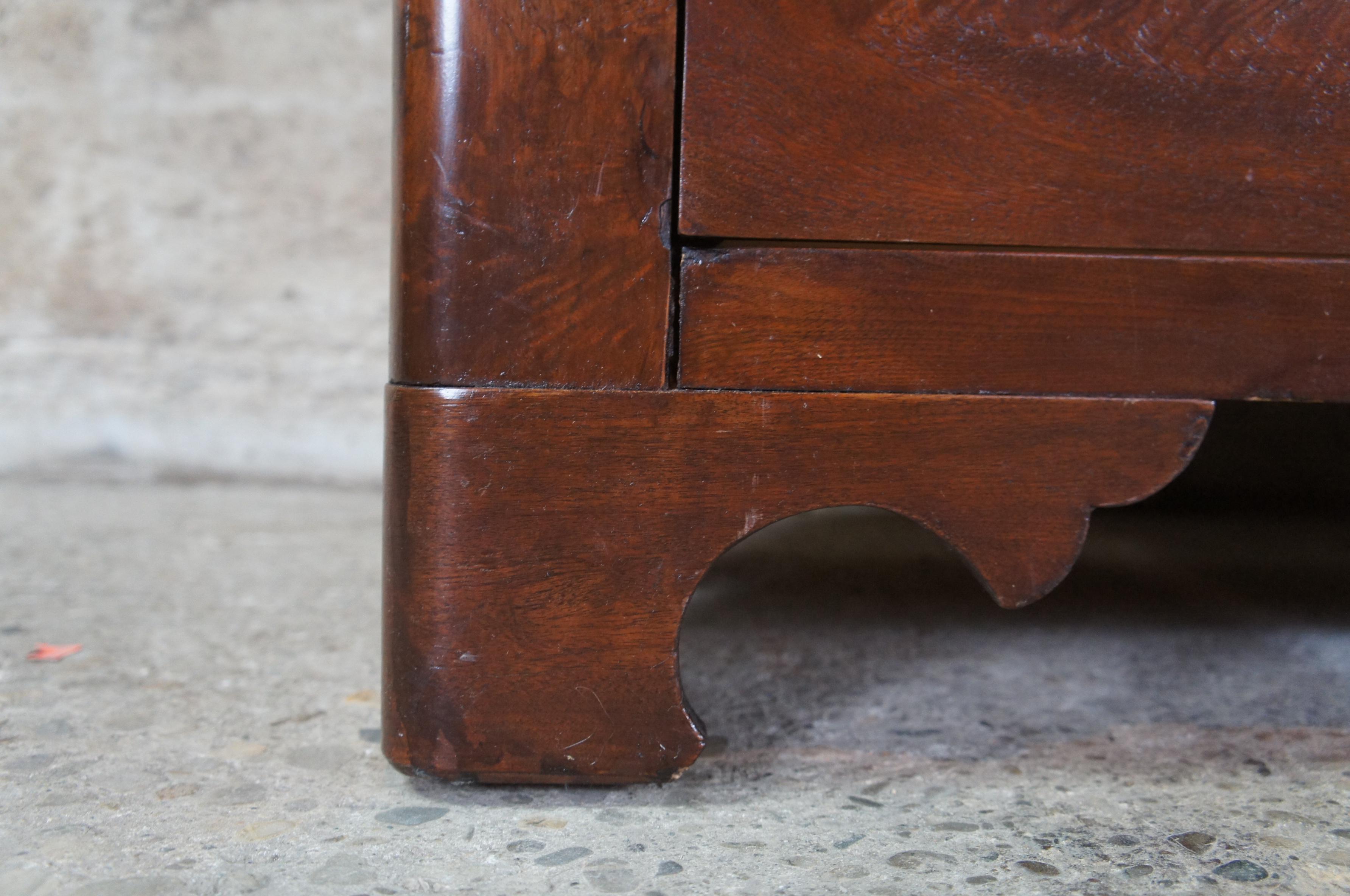 Antique American Empire Crotch Walnut Stepback Dresser Wishbone Mirror Chest 5