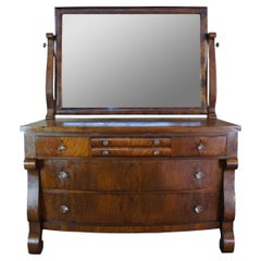 Antique American Empire Crotch Walnut Vanity Dresser Mirrored Chest of Drawers