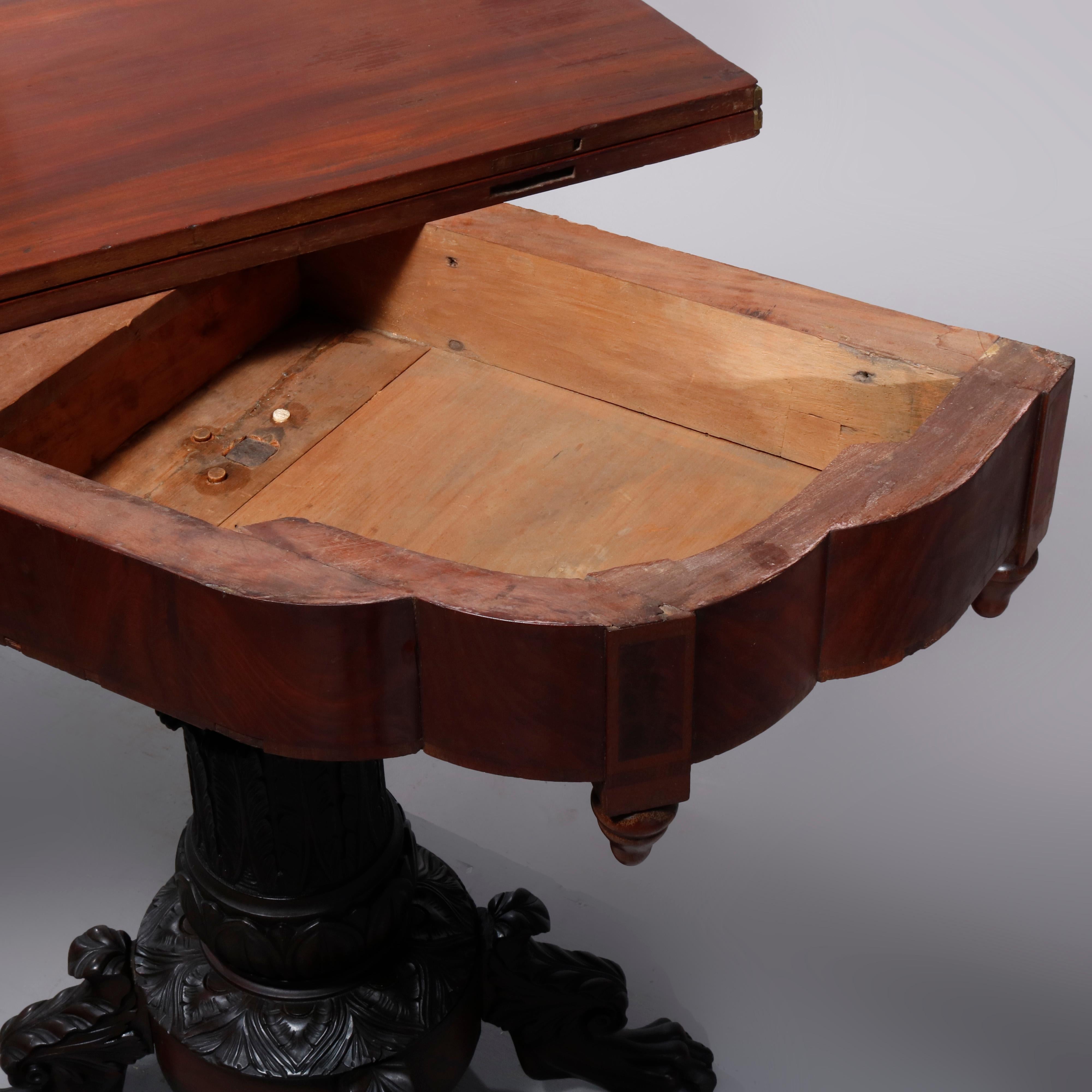 Antique American Empire Deeply Carved Flame Mahogany Game Table, circa 1840 5