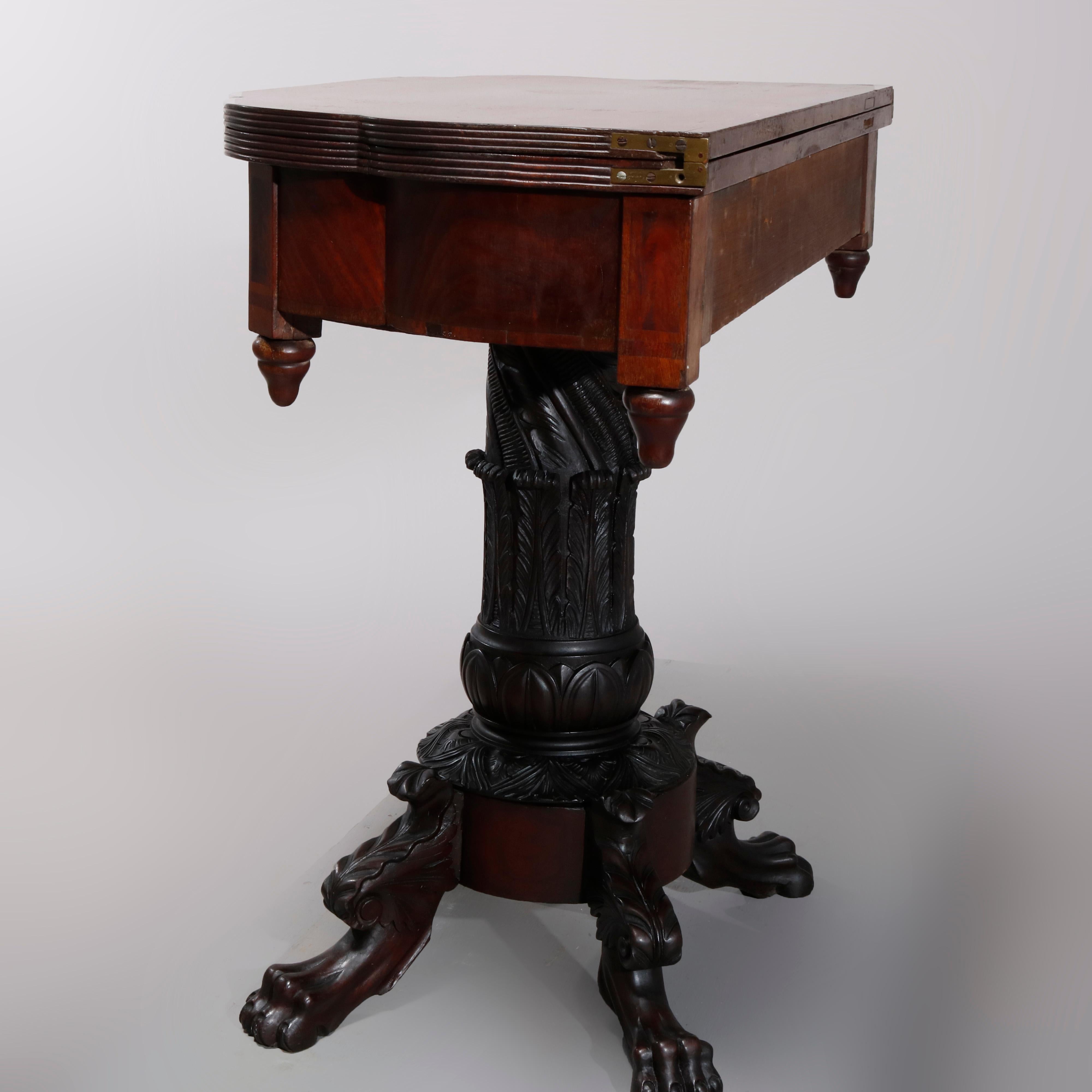 Antique American Empire Deeply Carved Flame Mahogany Game Table, circa 1840 In Good Condition In Big Flats, NY