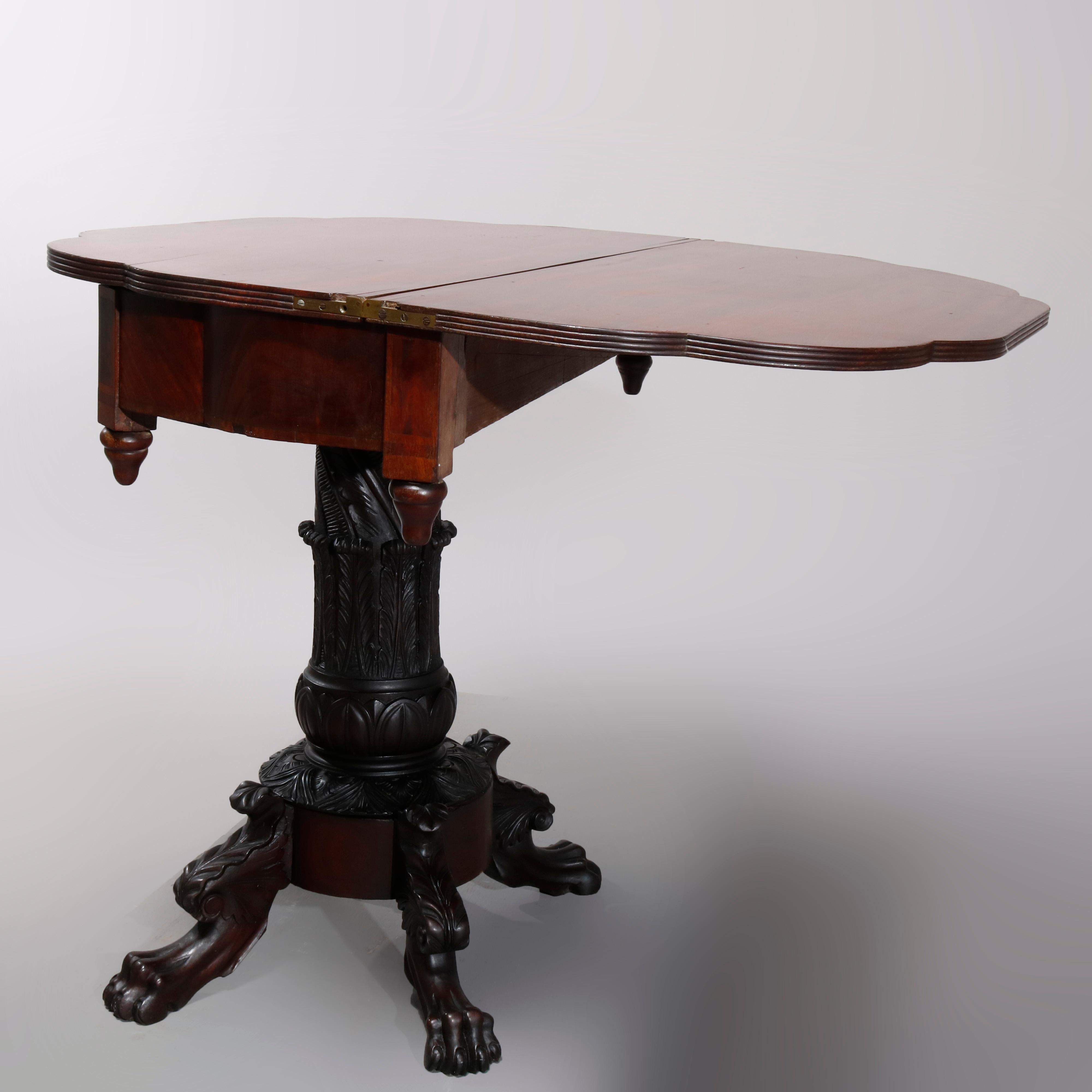 Metal Antique American Empire Deeply Carved Flame Mahogany Game Table, circa 1840