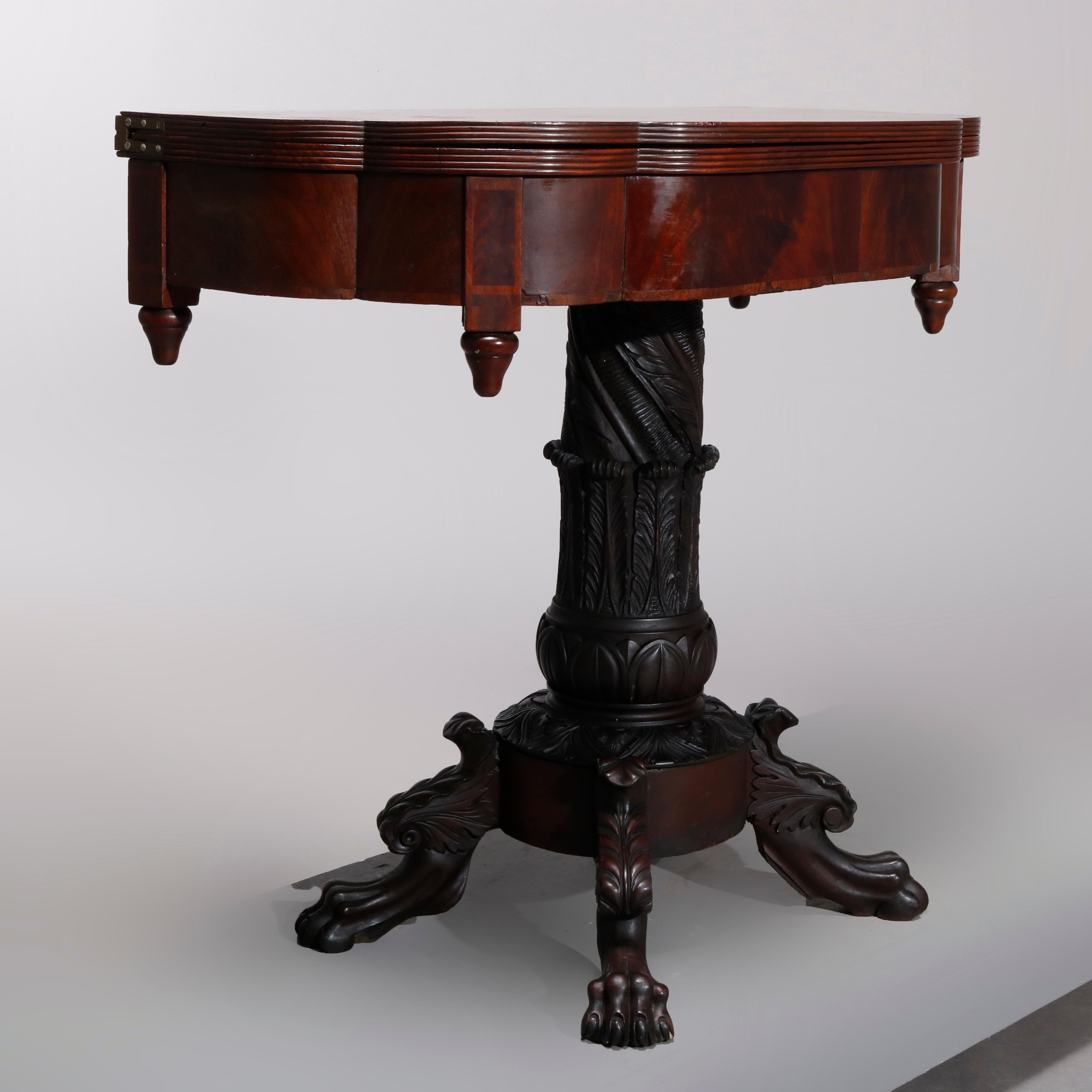 Antique American Empire Deeply Carved Flame Mahogany Game Table, circa 1840 1