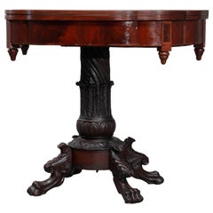 Antique American Empire Deeply Carved Flame Mahogany Game Table, circa 1840