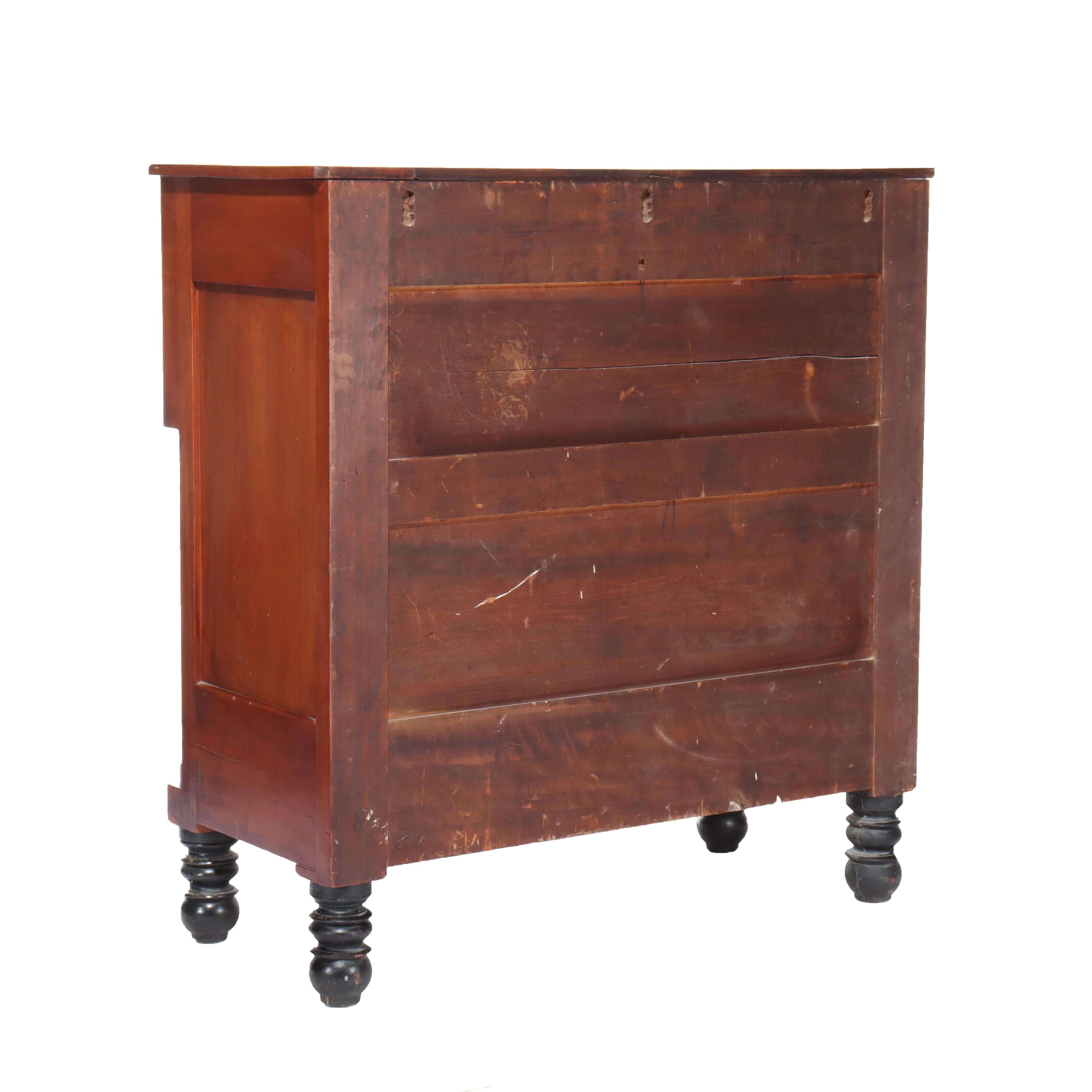 Antique American Empire Ebonized Cherry & Tiger Maple 6 Drawer Chest c1840 For Sale 7