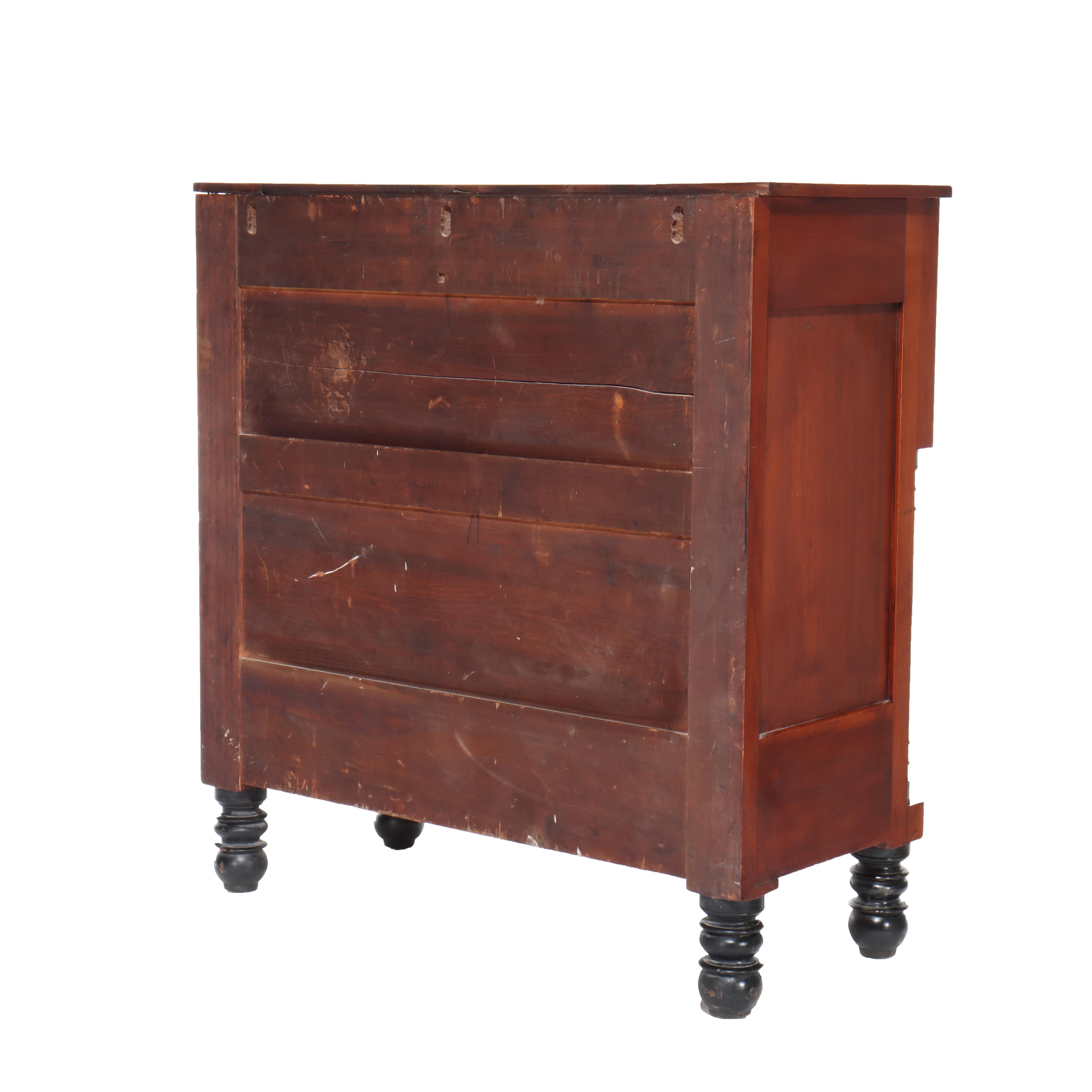 Antique American Empire Ebonized Cherry & Tiger Maple 6 Drawer Chest c1840 For Sale 8