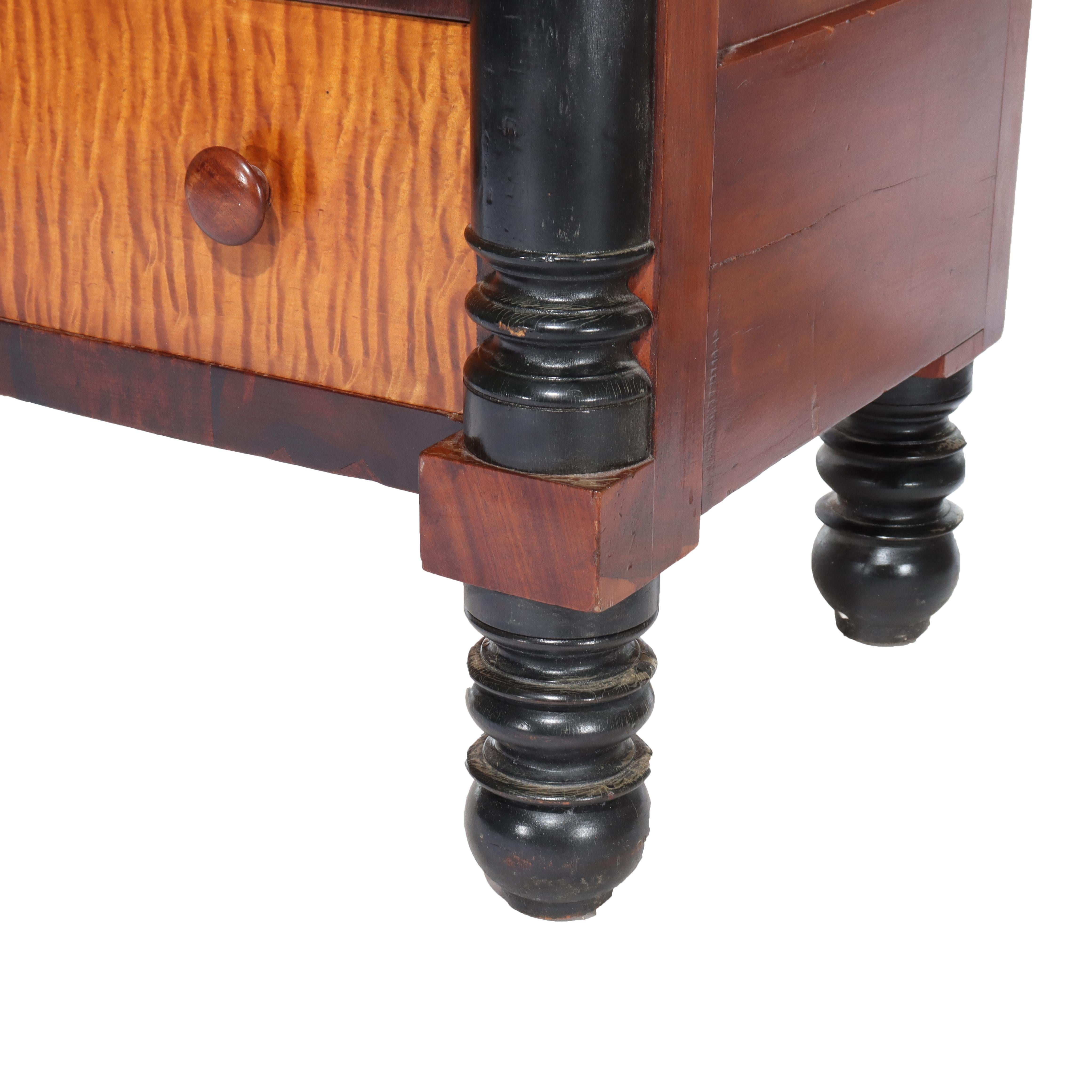 Birdseye Maple Antique American Empire Ebonized Cherry & Tiger Maple 6 Drawer Chest c1840 For Sale