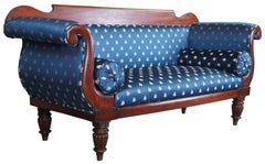 Antique American Empire Federal Mahogany Scalamandre Parlor Settee Sofa Couch