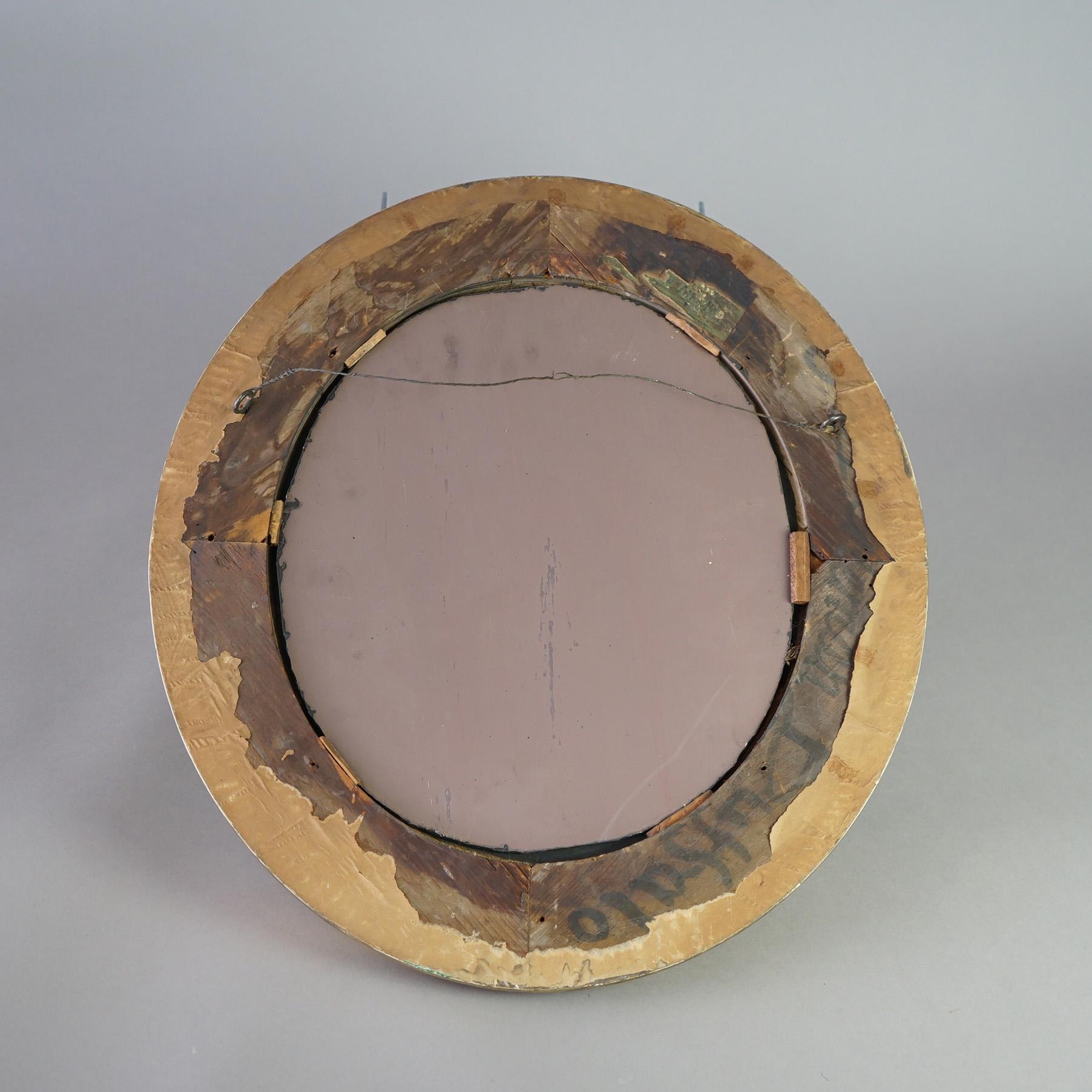 Antique American Empire First Finish Giltwood Framed Oval Wall Mirror Circa 1840 For Sale 6