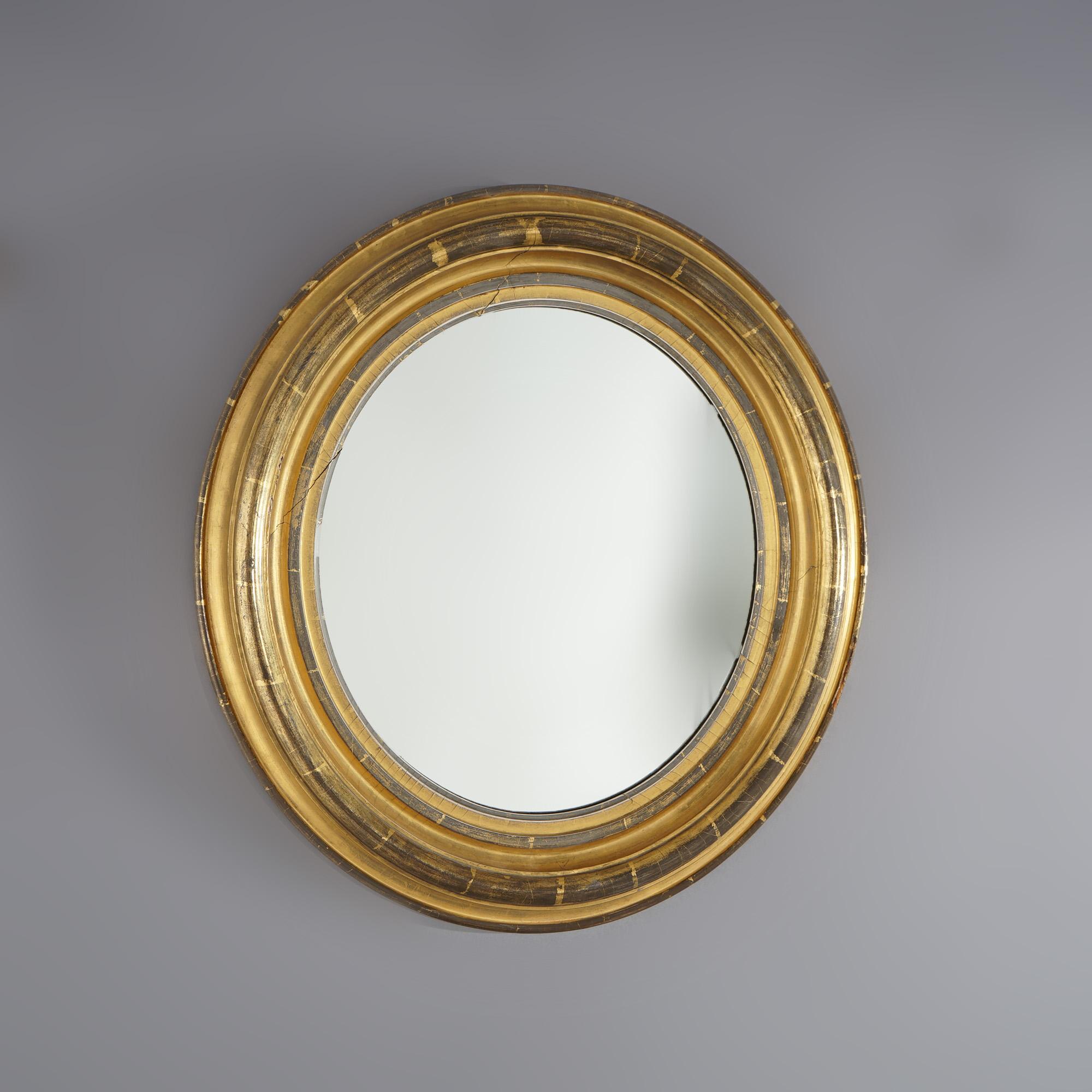 Empire américain Antique miroir mural ovale américain Empire de première finition, cadre en bois doré, vers 1840 en vente