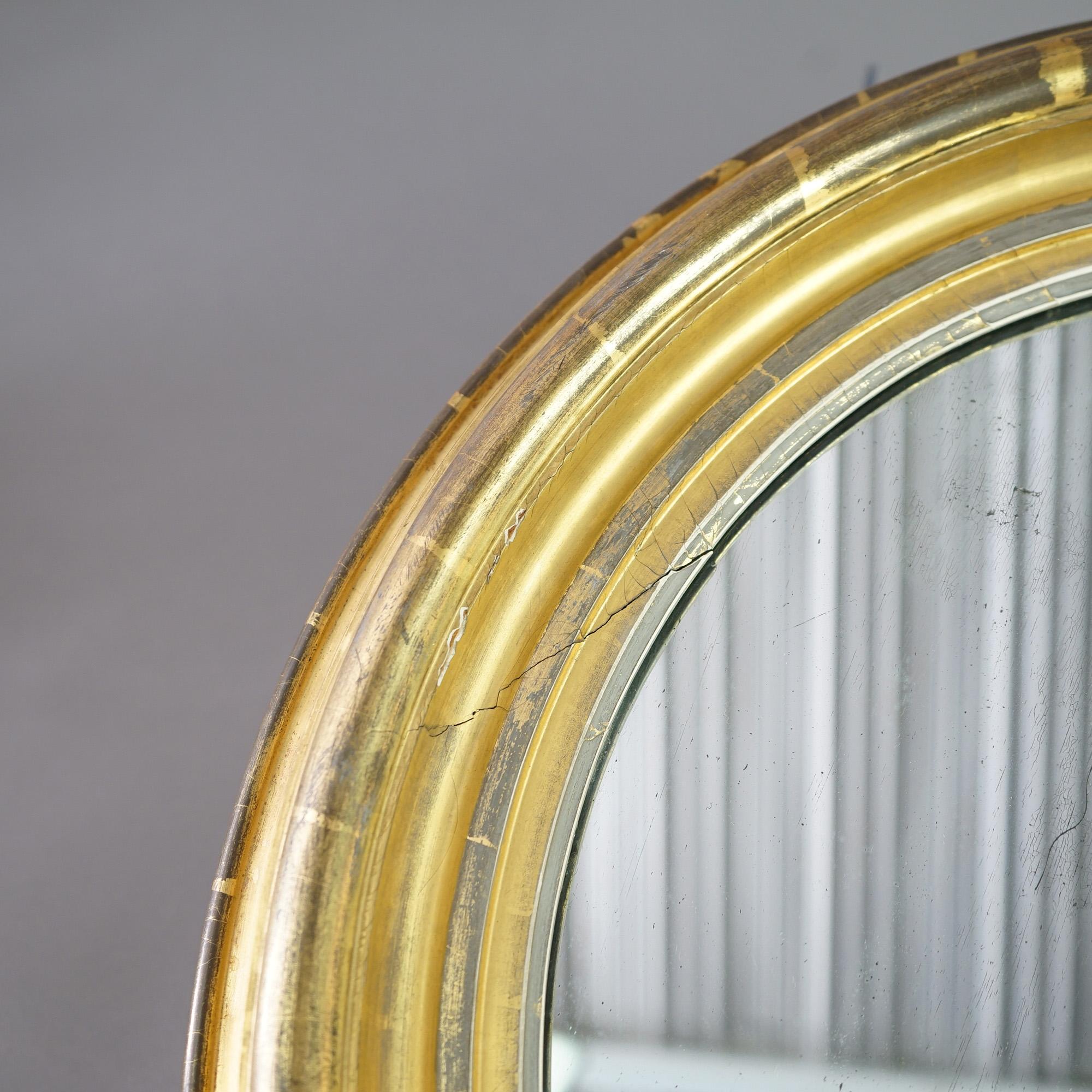 Antique American Empire First Finish Giltwood Framed Oval Wall Mirror Circa 1840 For Sale 3