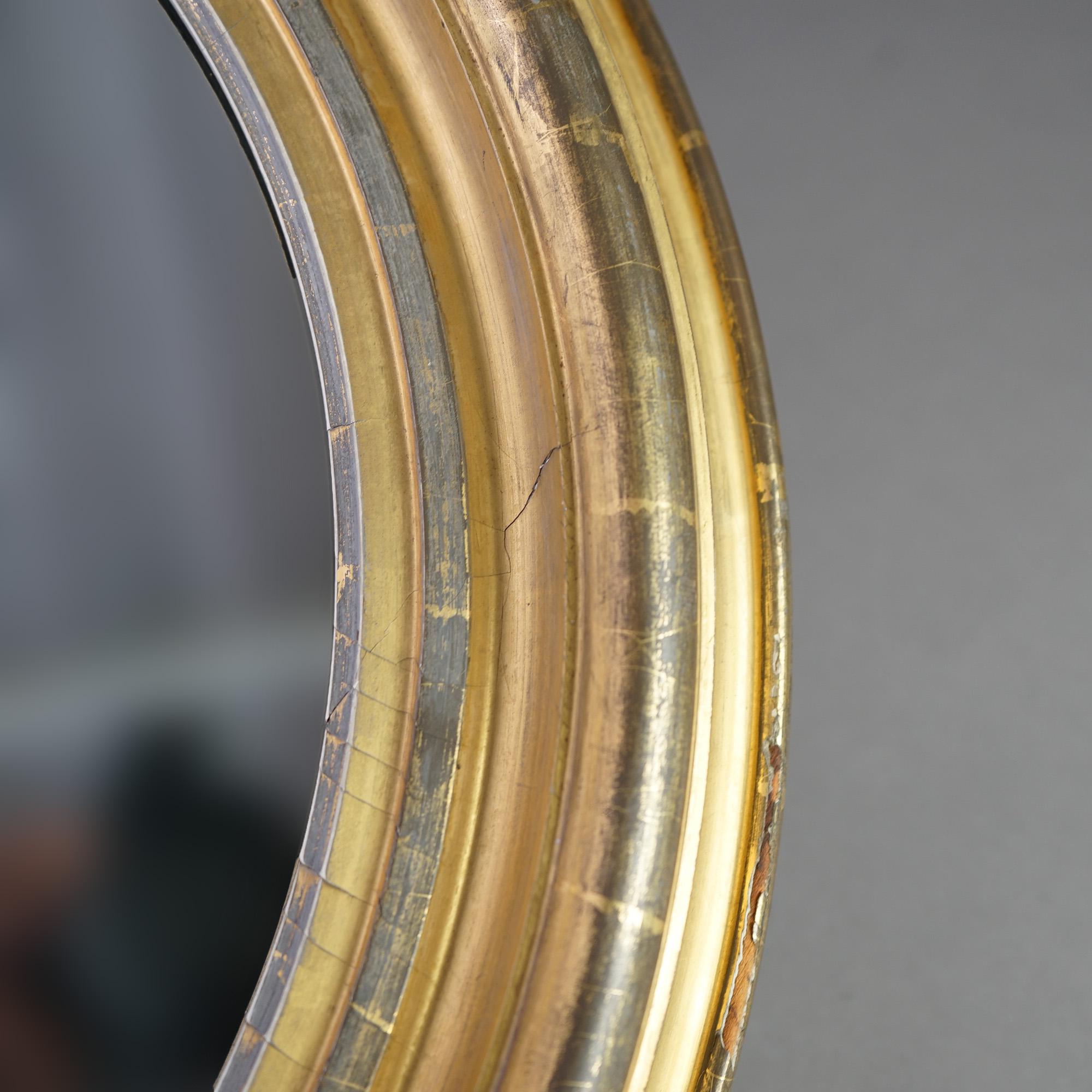 Antique American Empire First Finish Giltwood Framed Oval Wall Mirror Circa 1840 For Sale 4