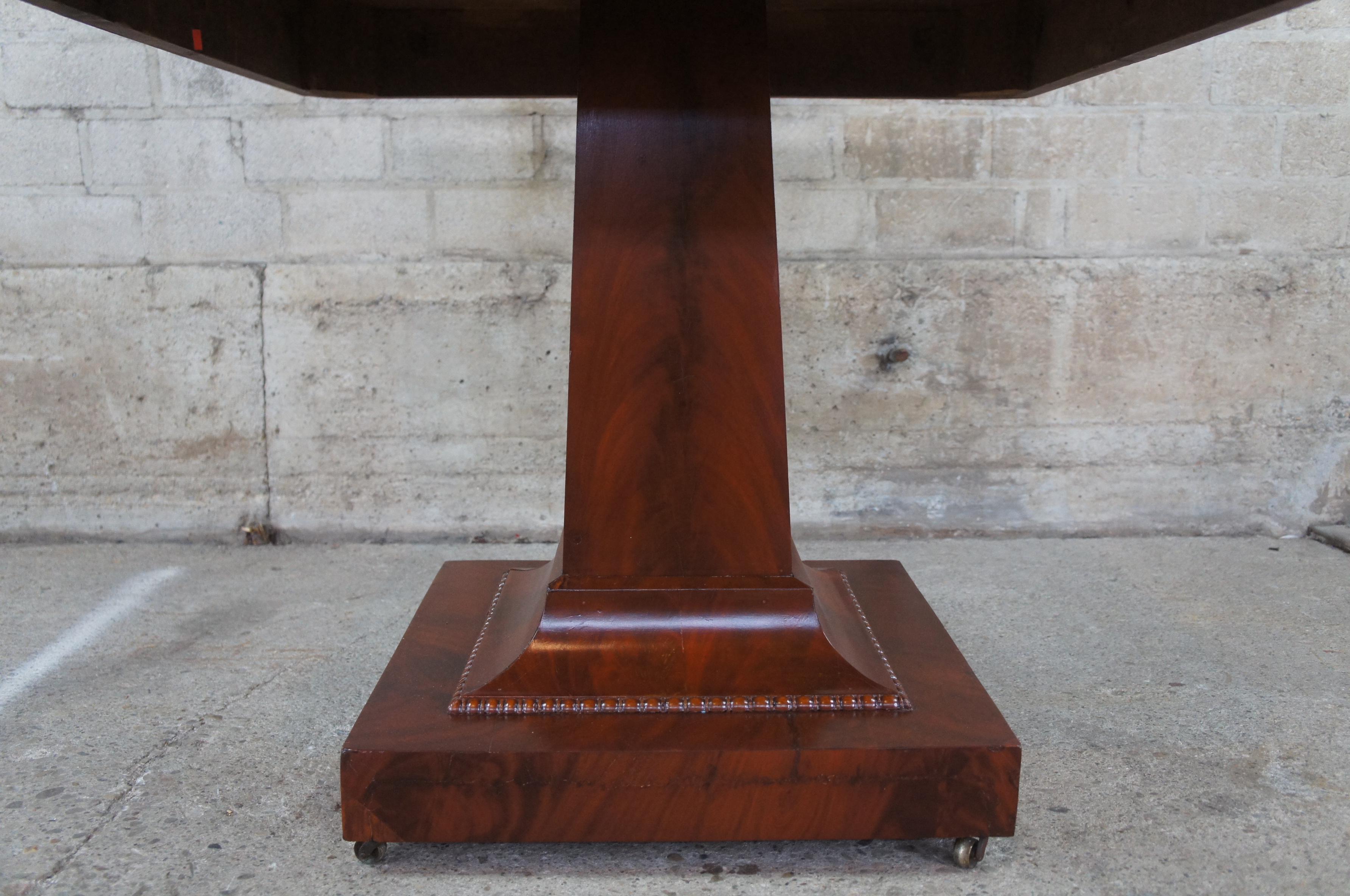 20th Century Antique American Empire Flame Crotch Mahogany Pedestal Dining Center Table