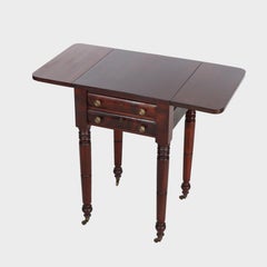 Antique American Empire Flame Mahogany 2 Drawer Drop Leaf Work Table c1840